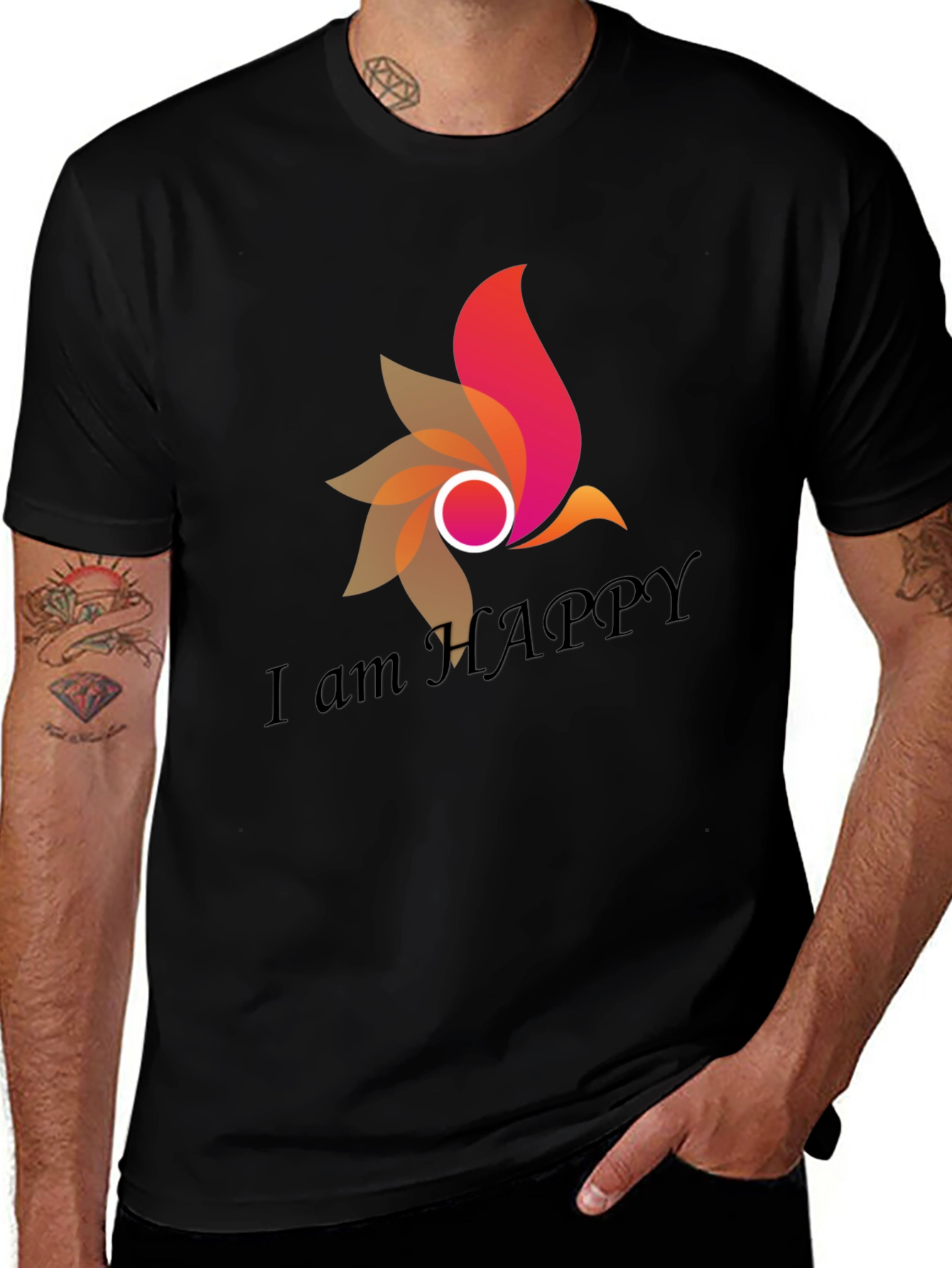 Variant 3 of I am HAPPY Graphic Print Men's Black T-Shirt
