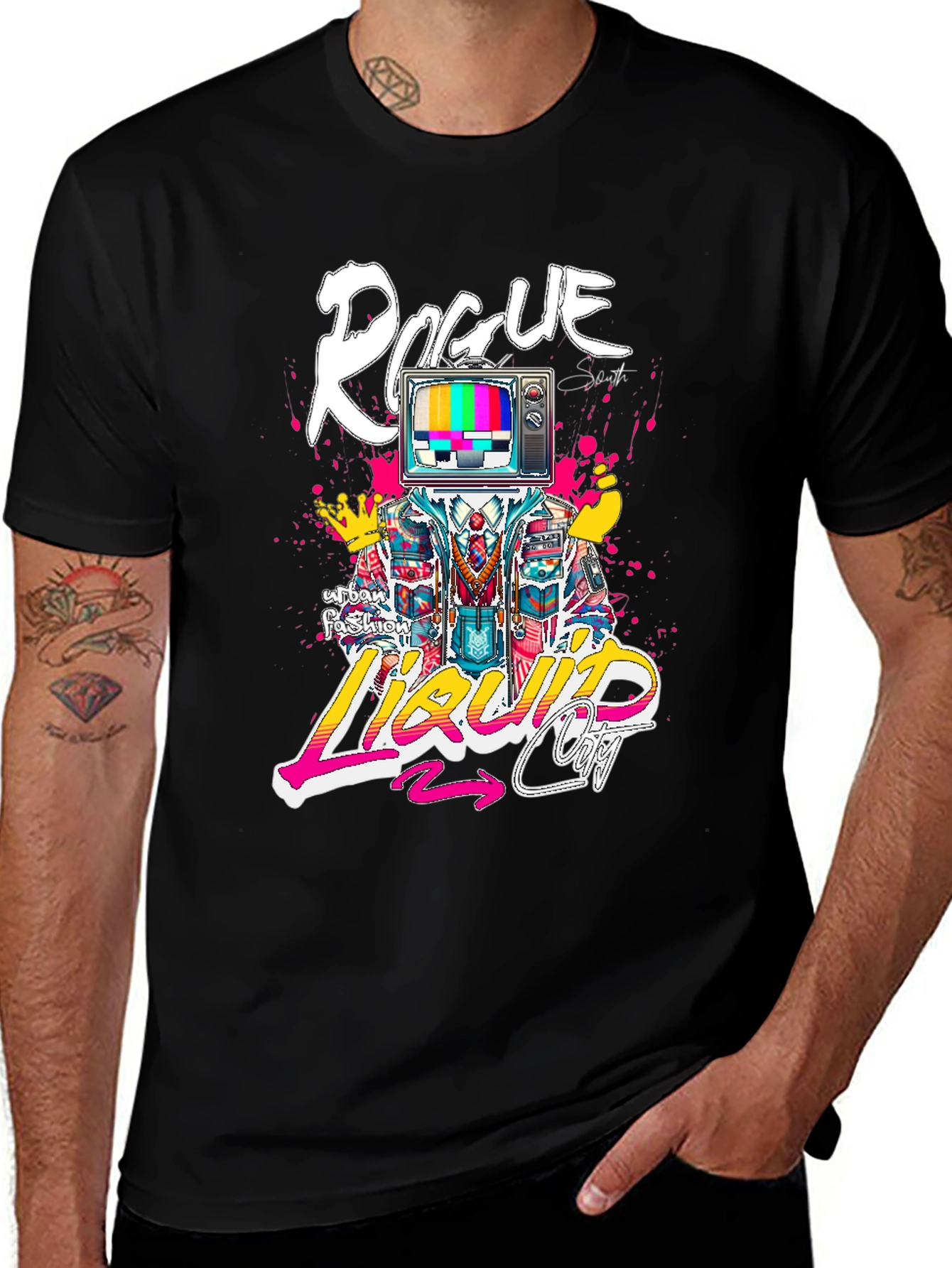 Variant 23 of Rogue Liquid City Graphic Print Black T-Shirt