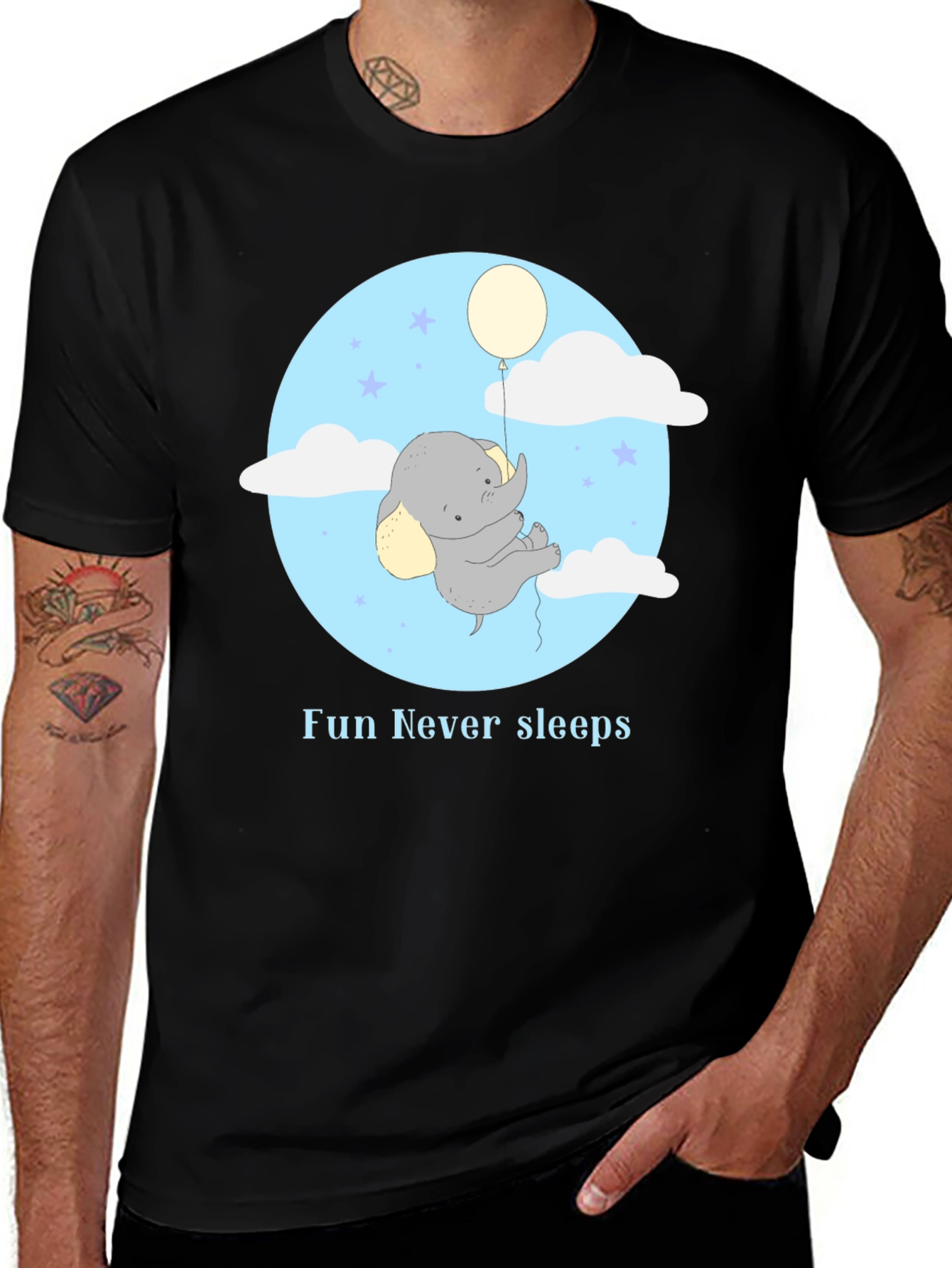 Variant 28 of Fun Never Sleeps Elephant Balloon Graphic Tee