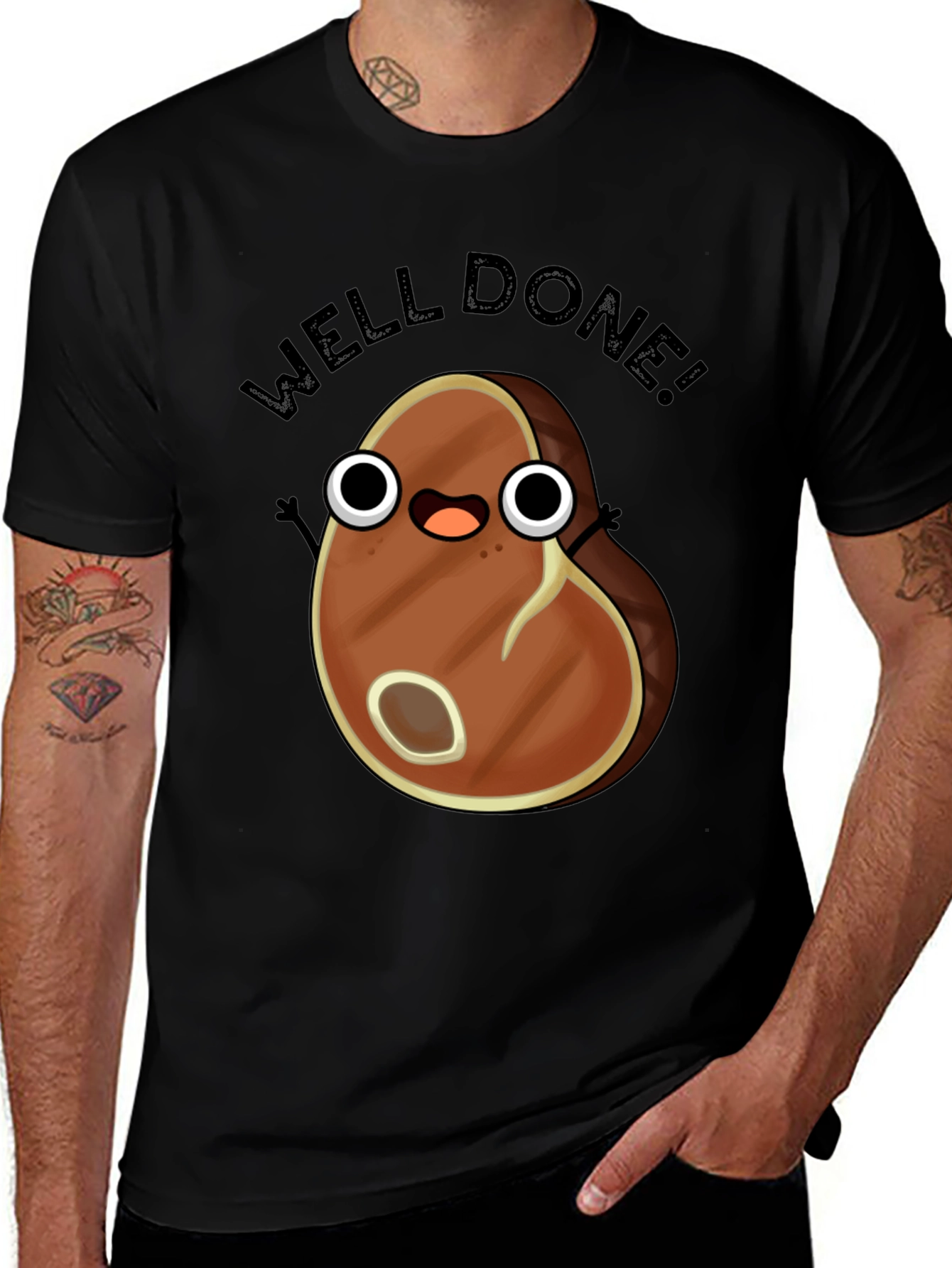 Variant 8 of Well Done Steak Cartoon Black T-Shirt