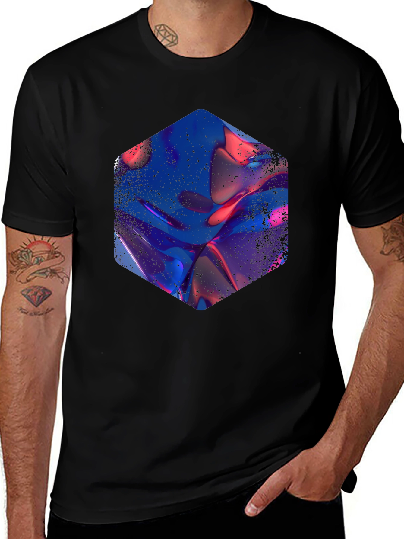 Variant 26 of Abstract Hexagon Graphic Print Black T-Shirt