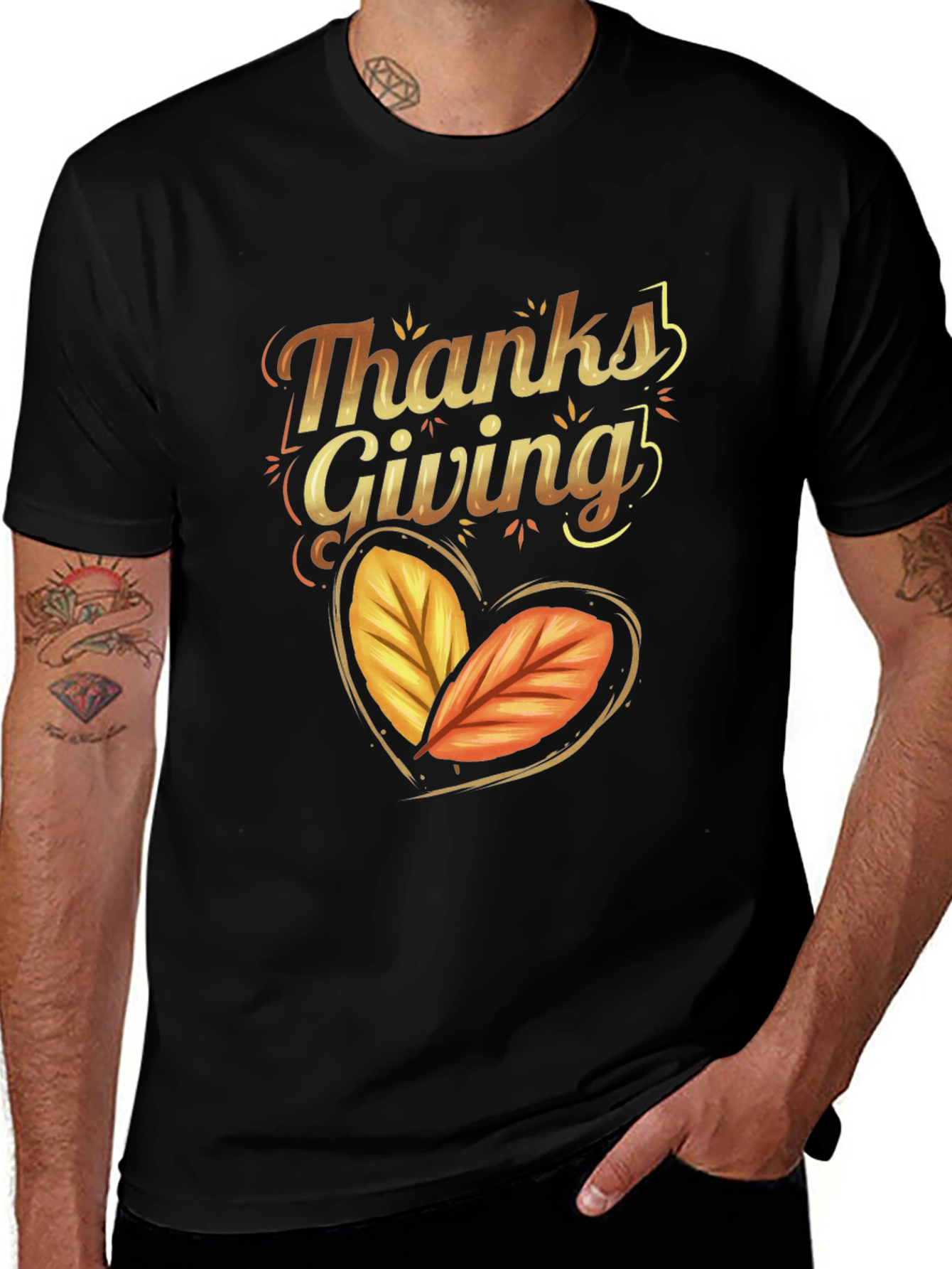 Variant 25 of Thanksgiving Autumn Leaves Heart Black T-shirt