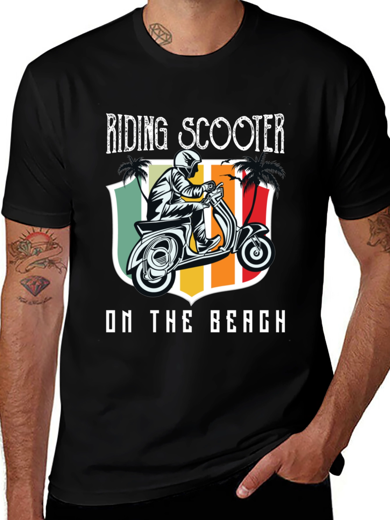 Variant 13 of Riding Scooter on the Beach T-Shirt