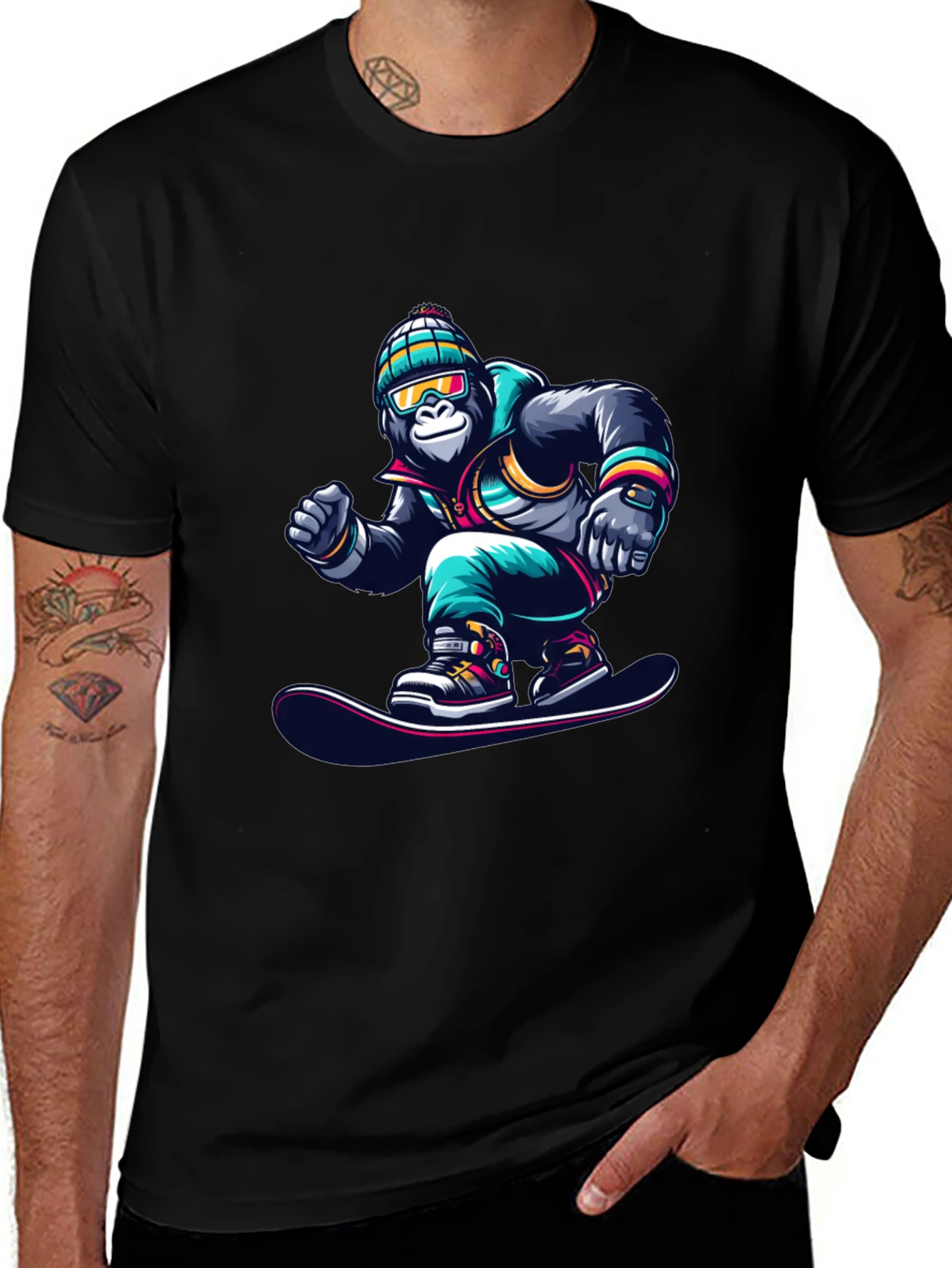 Variant 22 of Cool Gorilla Snowboarder Graphic T-Shirt