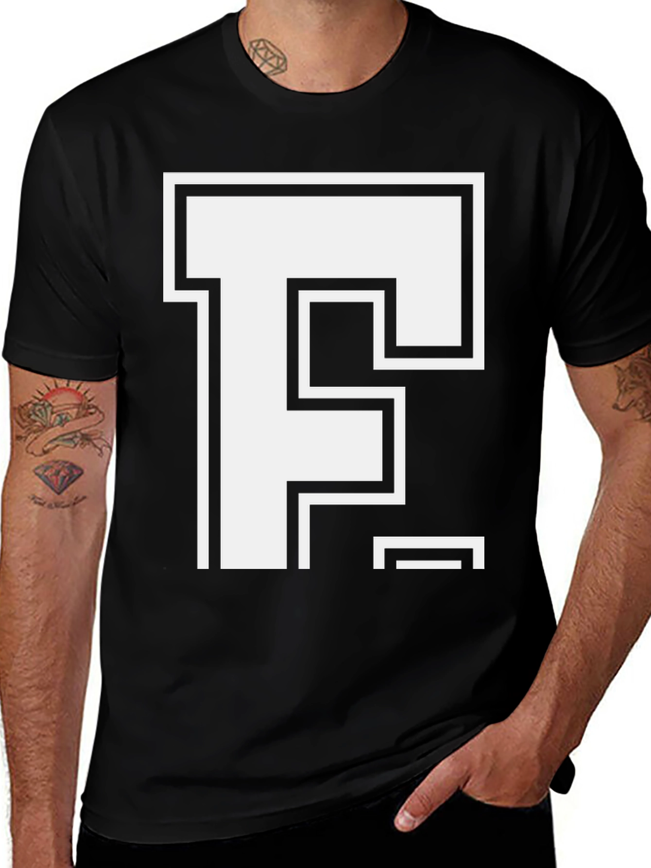 Variant 12 of Bold Initial T-Shirt - Black & White