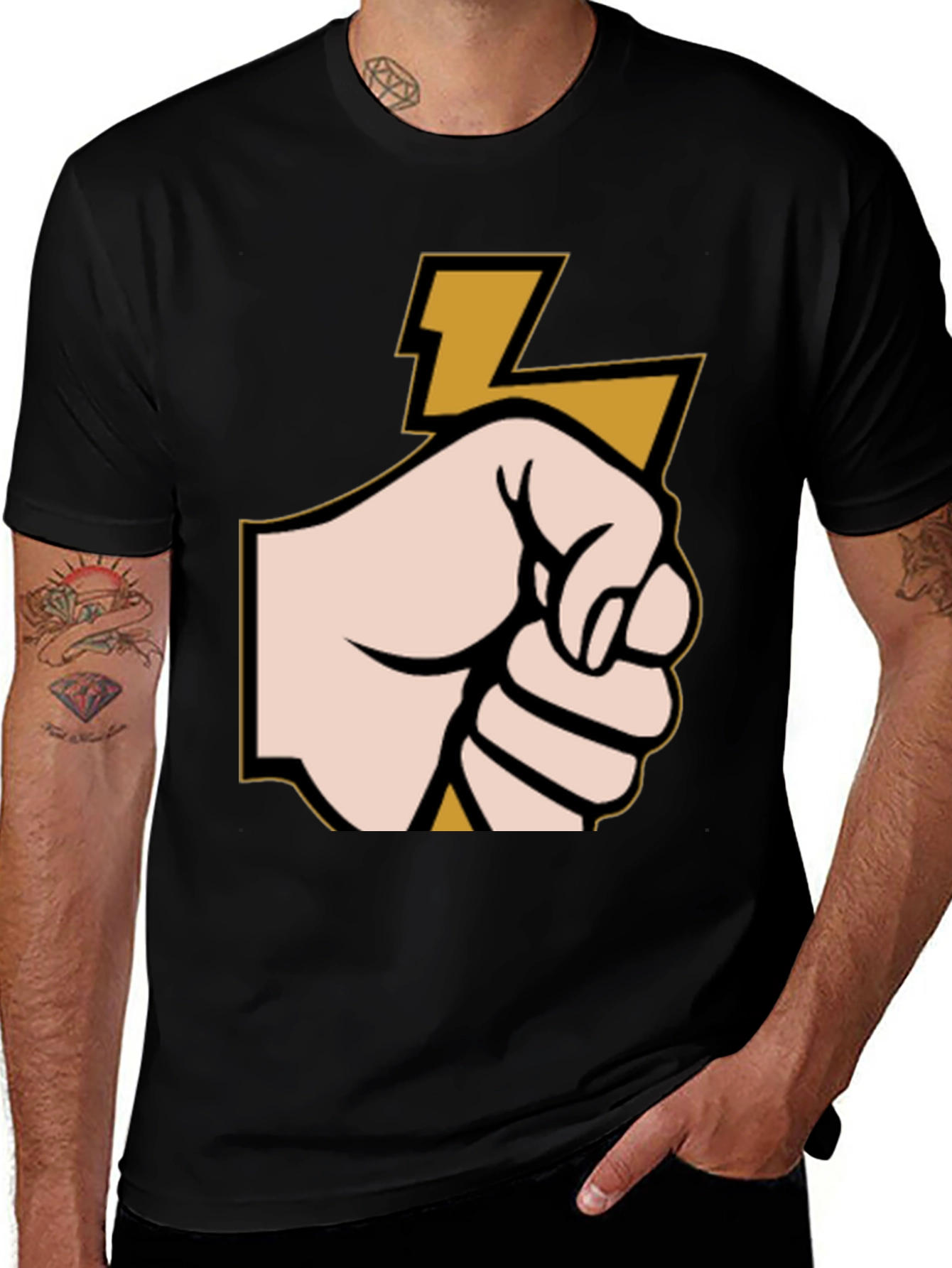 Variant 30 of Black T-Shirt with Fist & Lightning Bolt Graphic