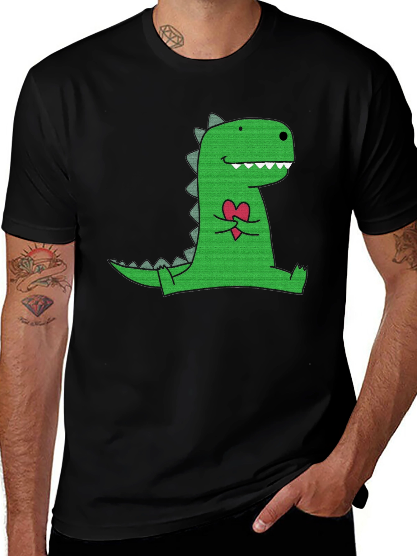 Variant 10 of Dino Love T-Shirt - Black Cotton Graphic Tee