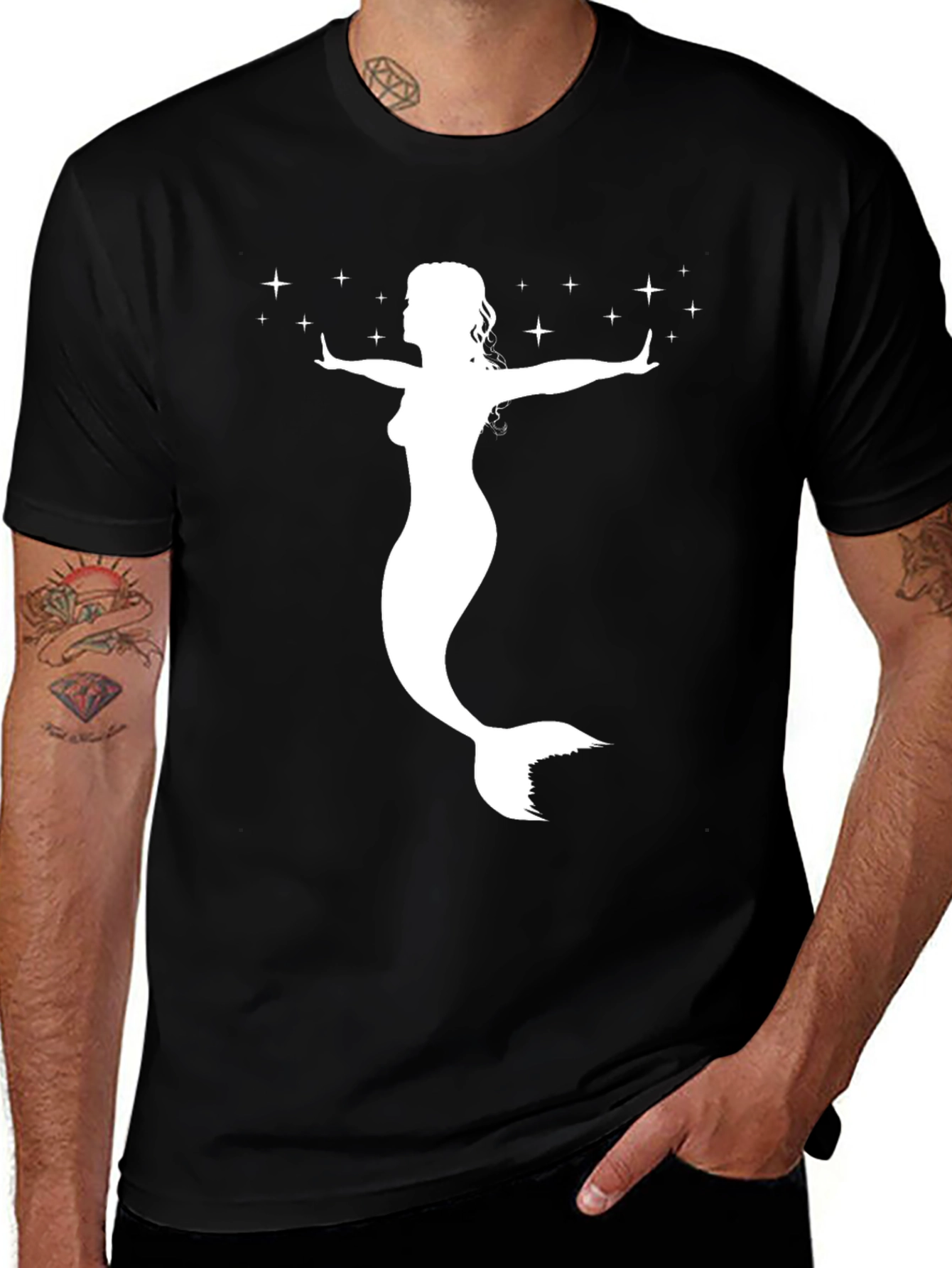 Variant 26 of Mermaid Silhouette Graphic Tee - Black Cotton T-Shirt