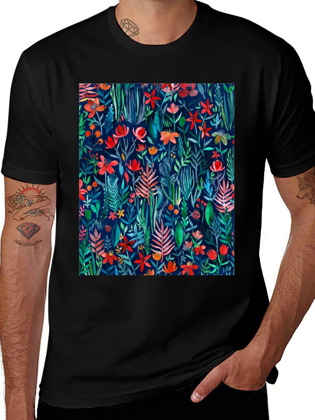 Variant 9 of Floral Print T-Shirt - Artistic Botanical Design