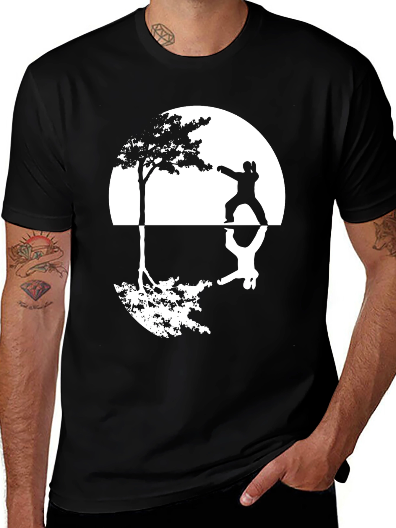 Variant 6 of Yin Yang Tree & Martial Artist Graphic Tee - Black