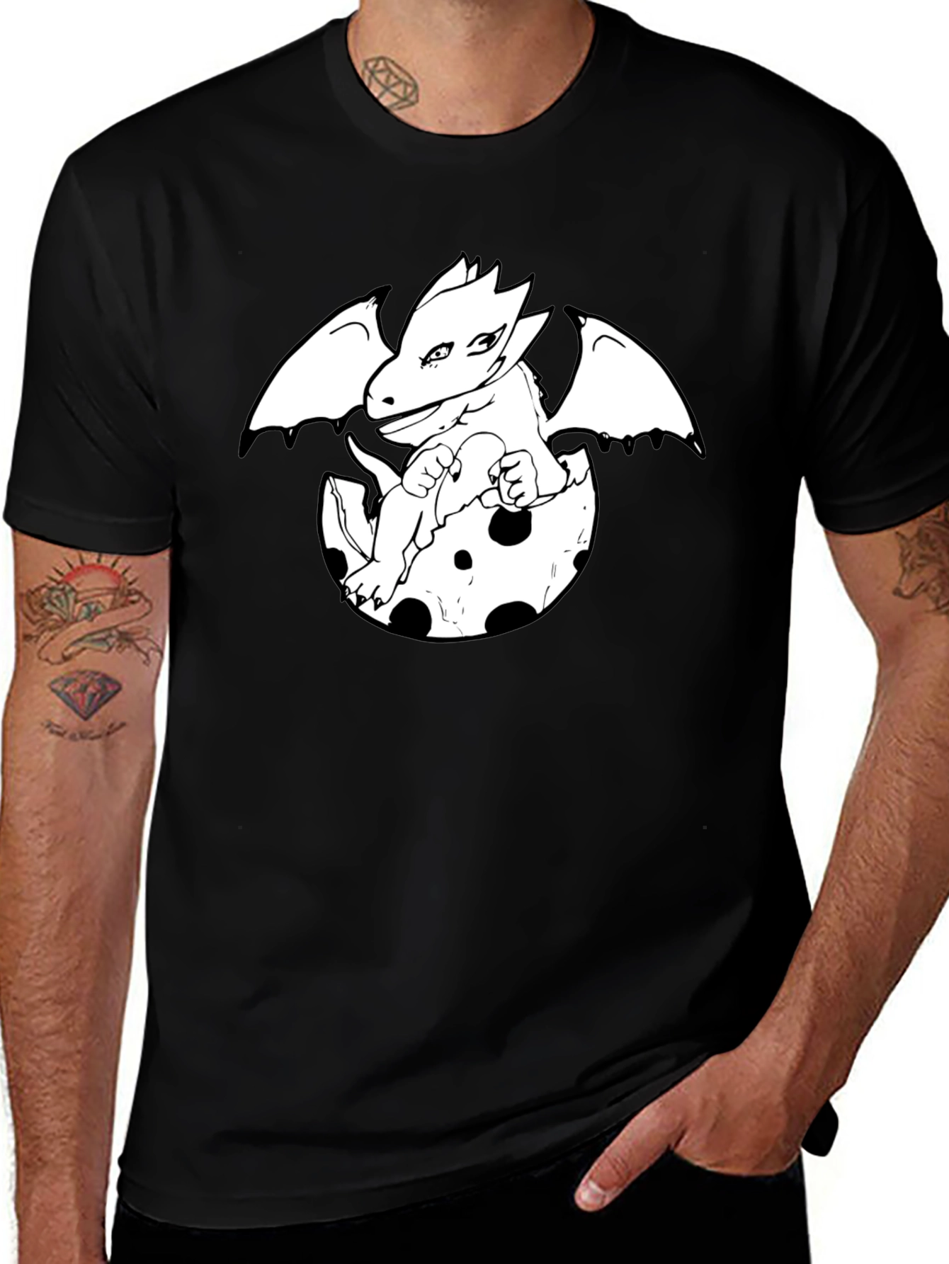 Variant 8 of Dragon Hatching T-Shirt - Black Cotton Tee