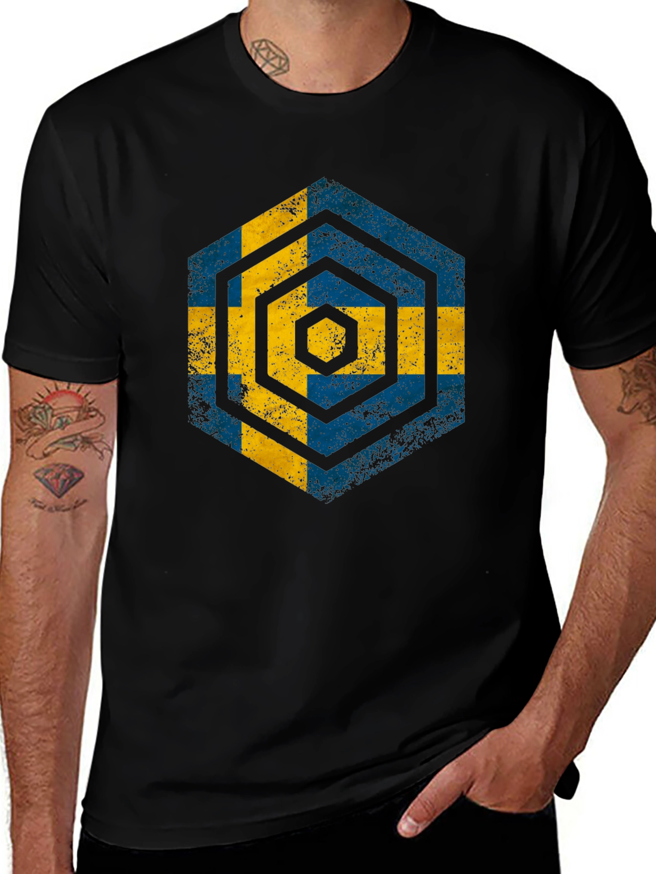 Variant 22 of Sweden Flag Hexagon Graphic T-Shirt