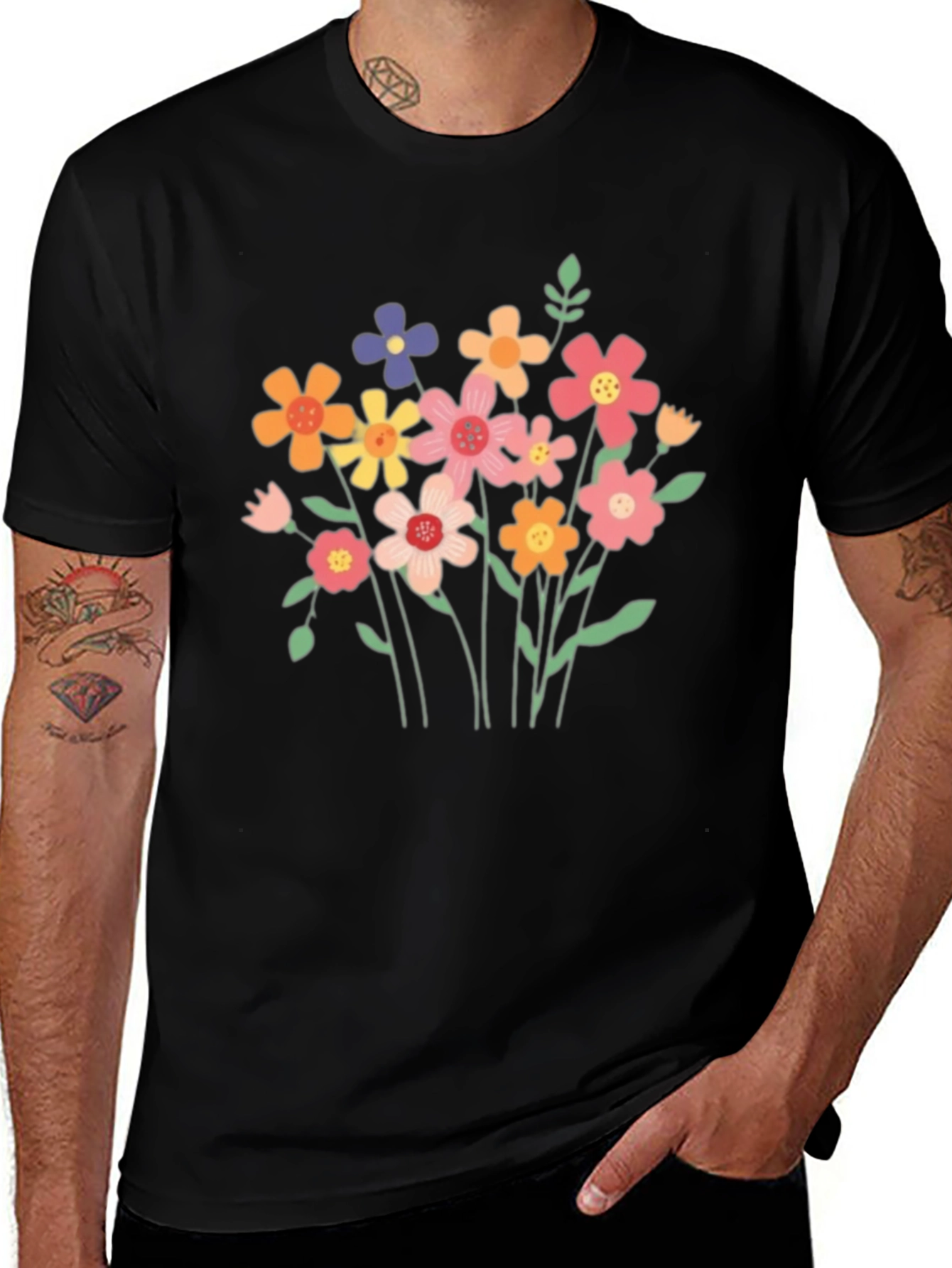 Variant 20 of Floral Graphic Print Black T-Shirt