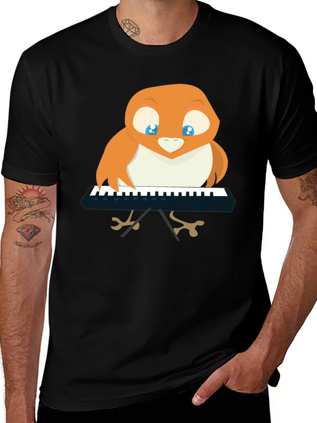 Variant 29 of Bird Playing Piano T-Shirt - Black, Unique Design