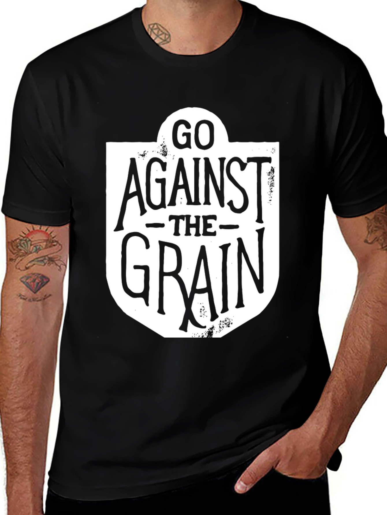 Variant 10 of Go Against the Grain Graphic Tee - Black Cotton Shirt