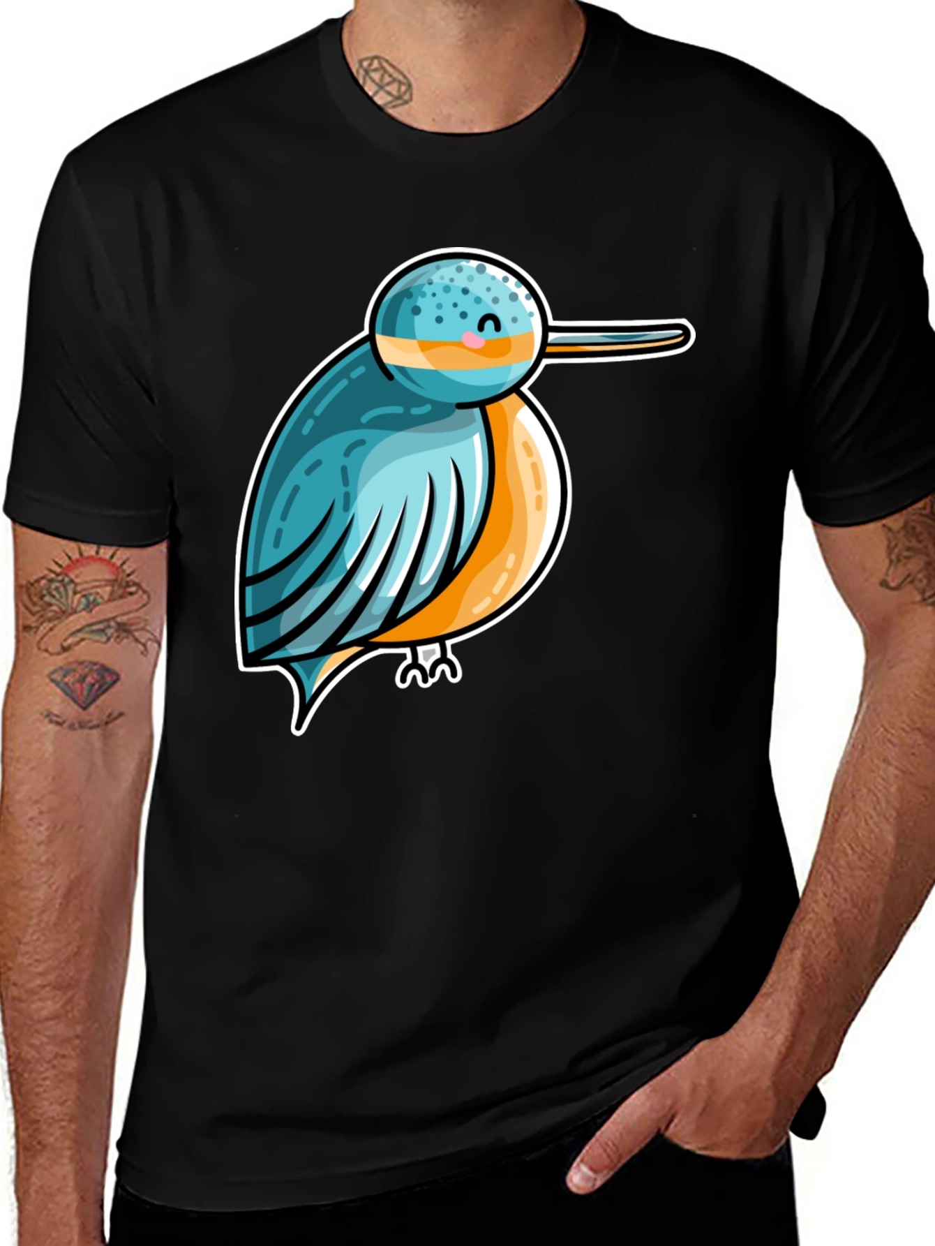 Variant 17 of Cartoon Bird Graphic Tee - Unisex Black T-Shirt