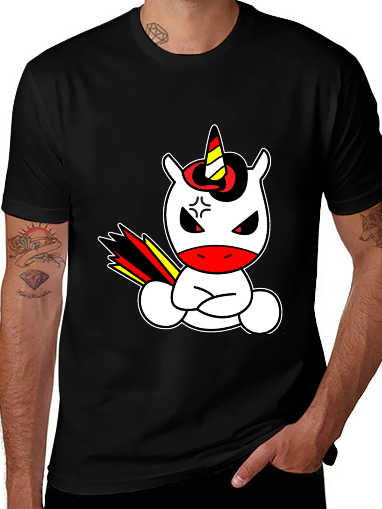 Variant 4 of Angry Unicorn Graphic Tee - Black Cotton Shirt