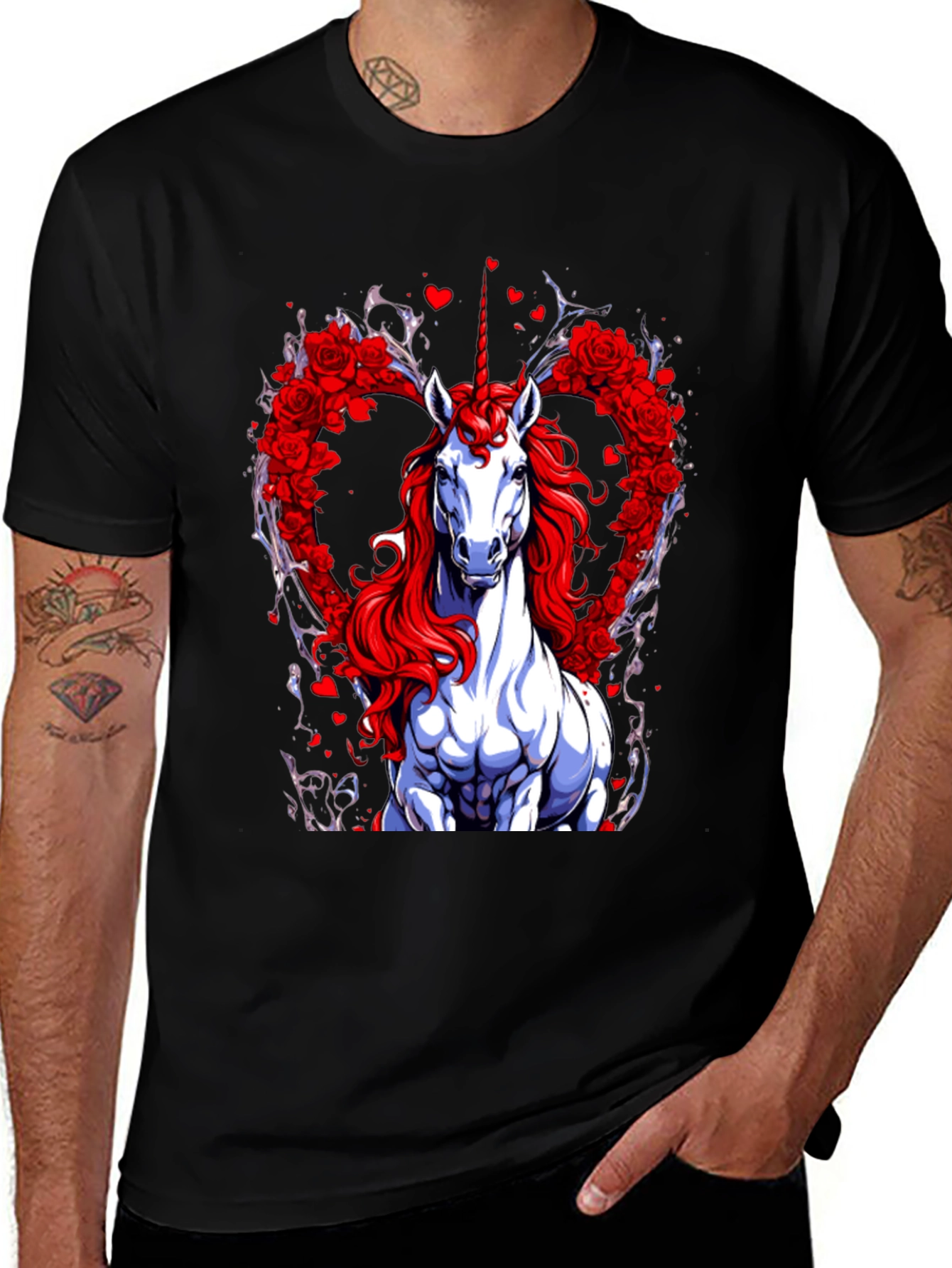 Variant 4 of Unicorn Heart Rose Graphic Tee - Black