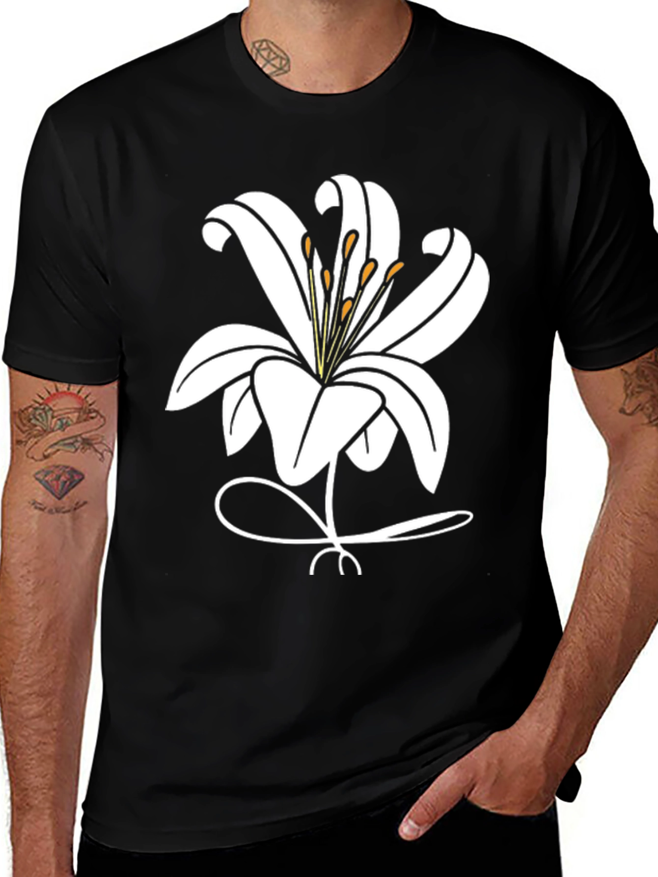 Variant 19 of Lily Flower Graphic T-Shirt - Black Casual Tee