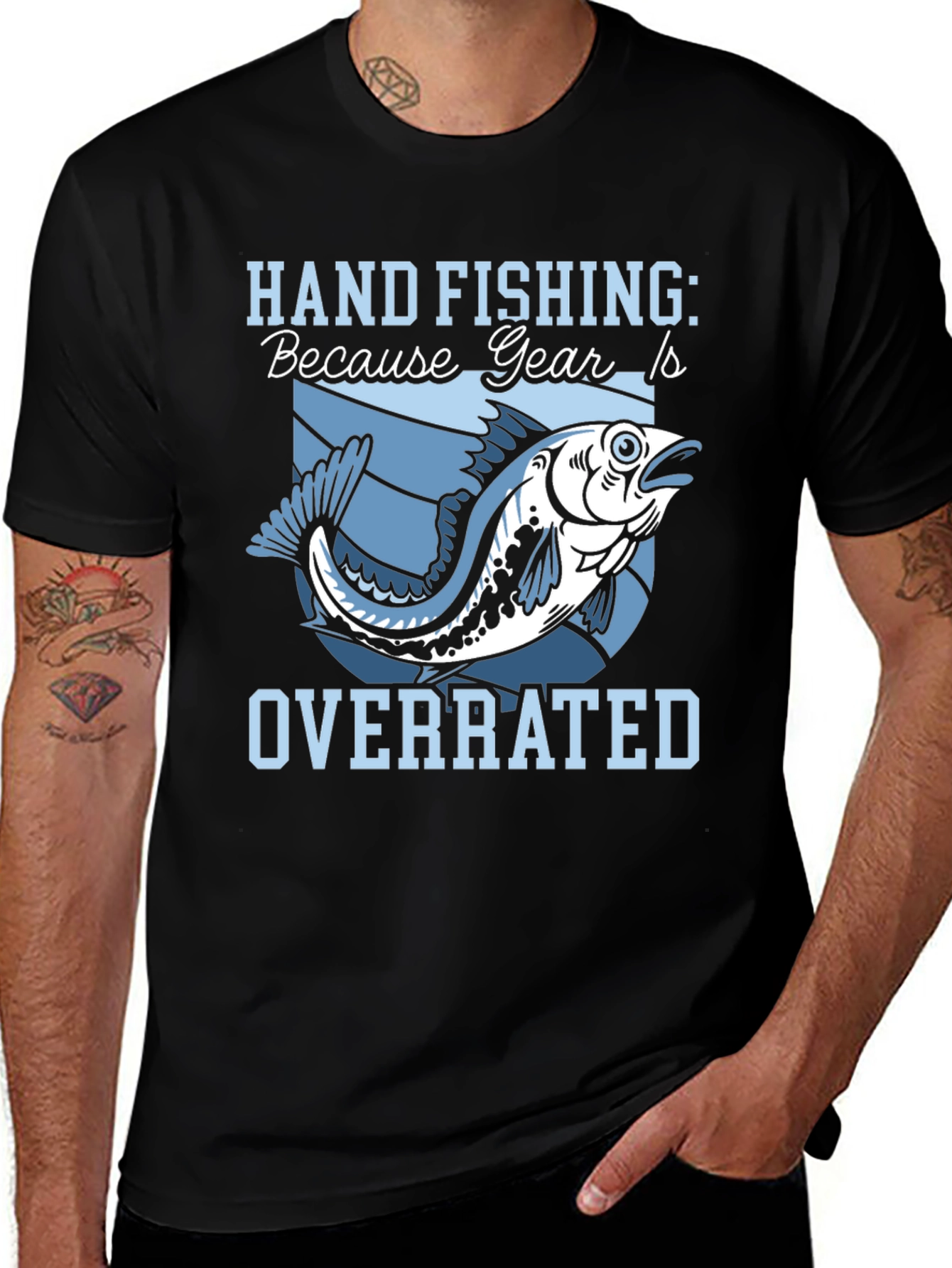 Variant 18 of Hand Fishing Overrated Black T-Shirt