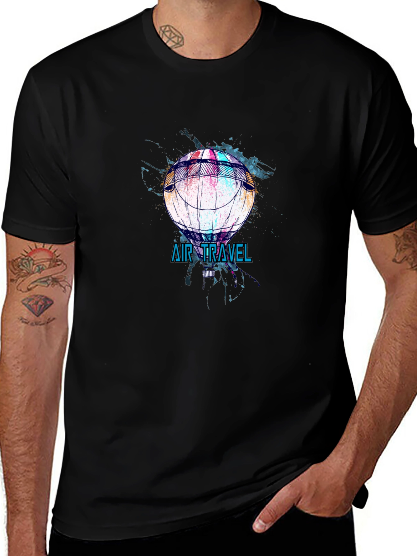 Variant 3 of Air Travel Hot Air Balloon Graphic Tee - Black