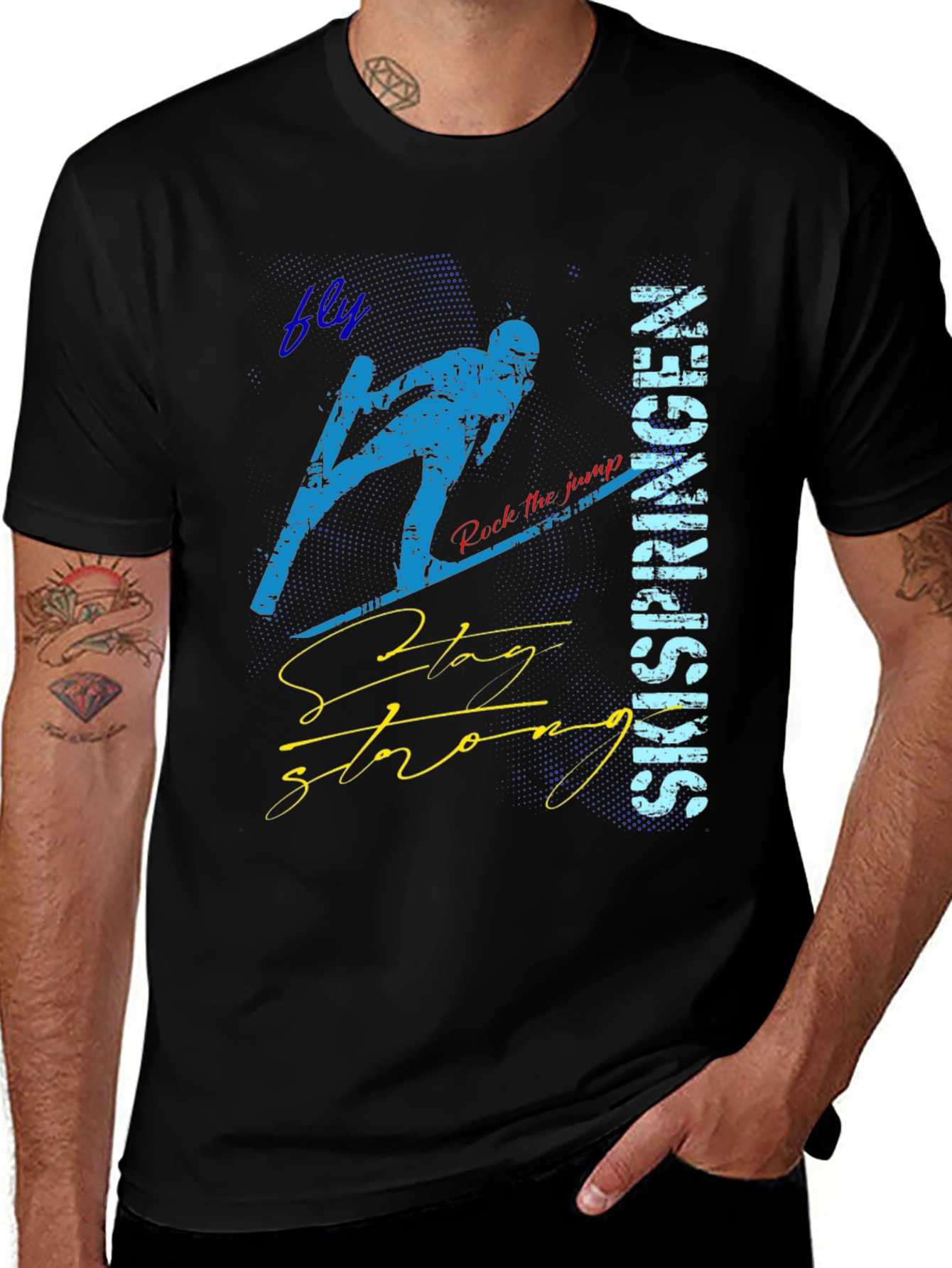 Variant 23 of Ski Jumping Graphic T-Shirt - Stay Strong
