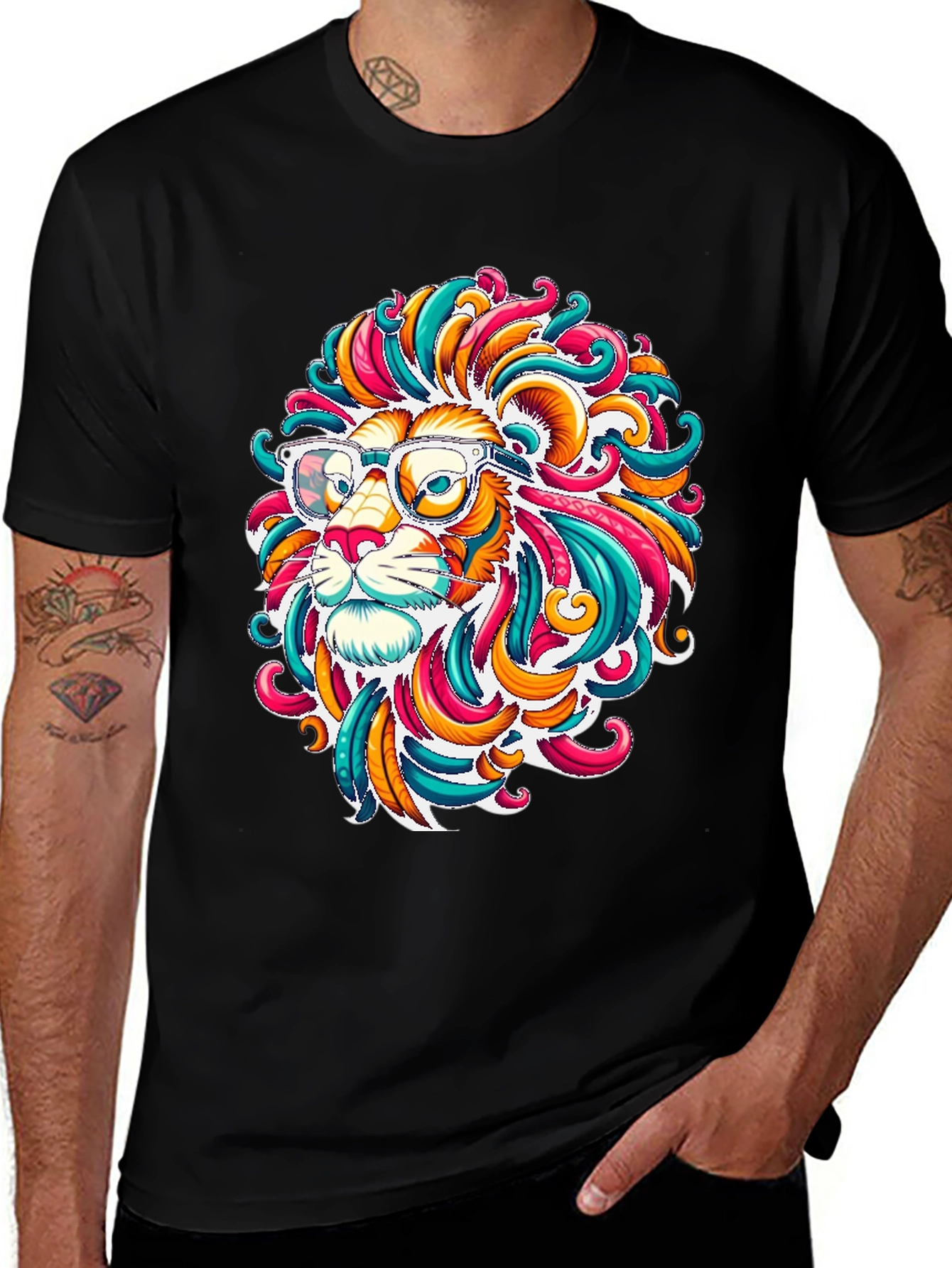 Variant 17 of Funky Lion Graphic T-Shirt - Men's Black Tee