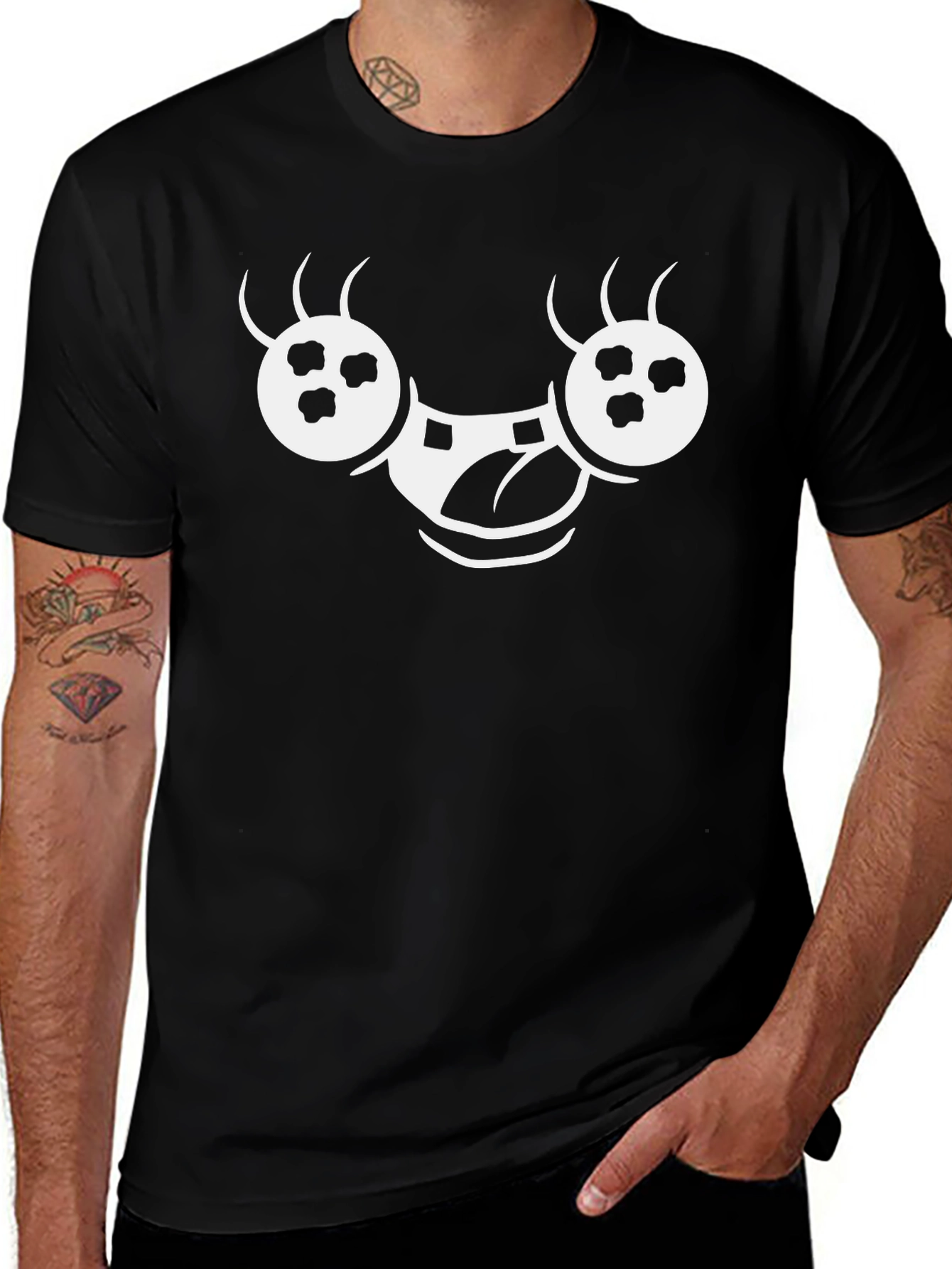 Funny White Face Graphic Black T-Shirt
