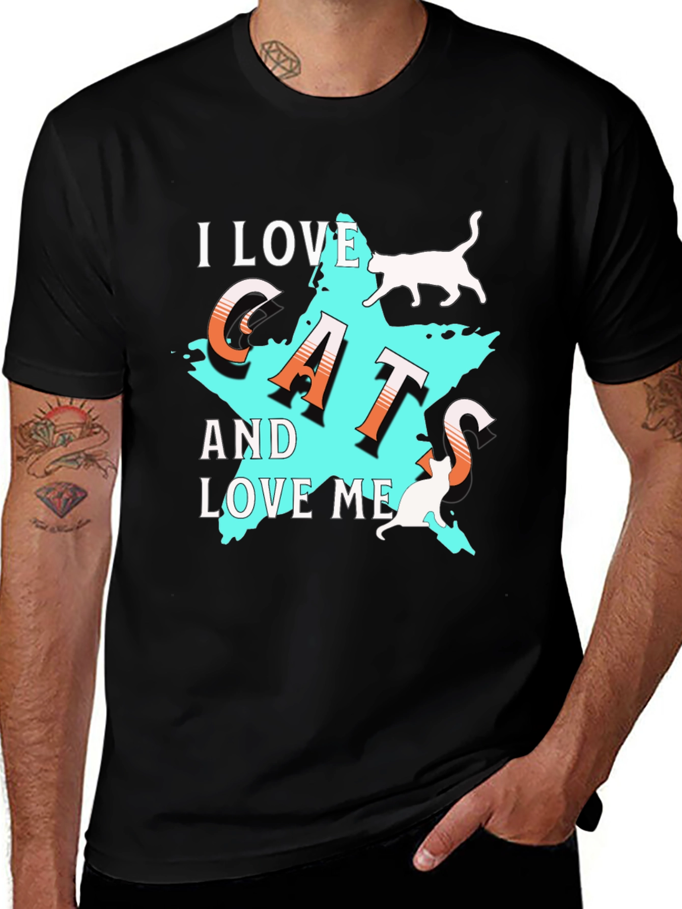 Variant 23 of I Love Cats Black T-Shirt