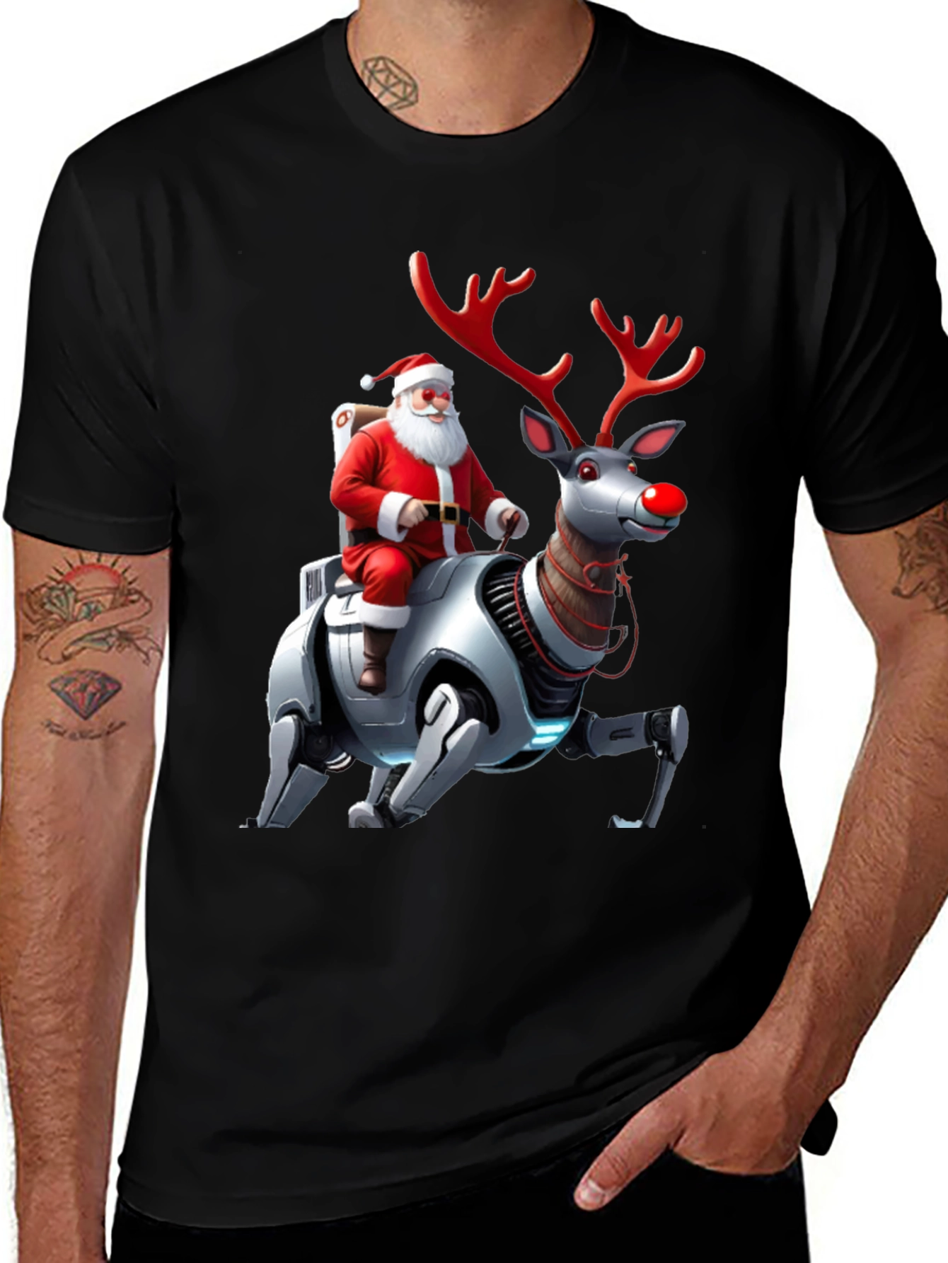 Robo-Reindeer Santa T-Shirt - Holiday Cool
