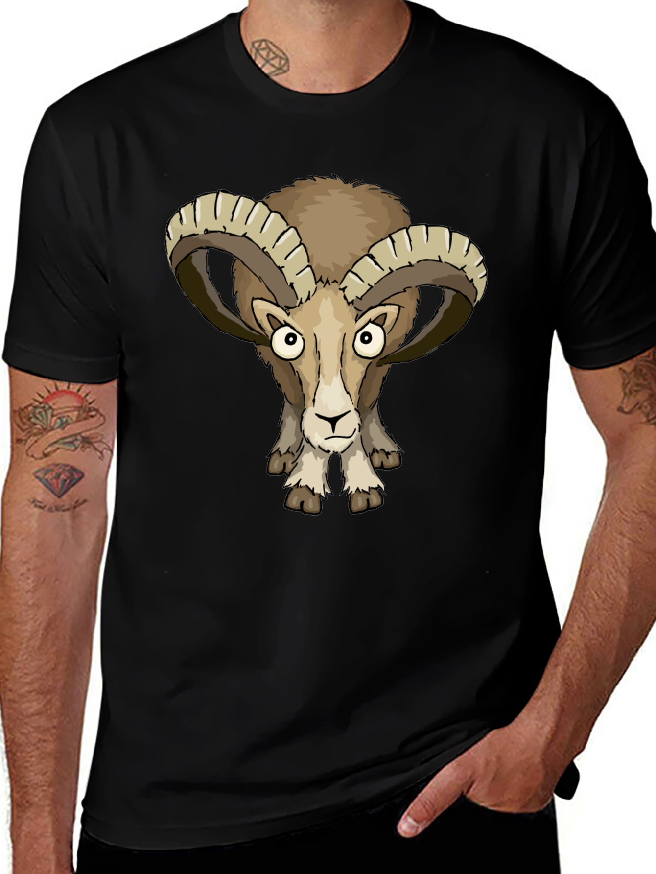 Variant 12 of Funny Ram Cartoon T-Shirt, Black