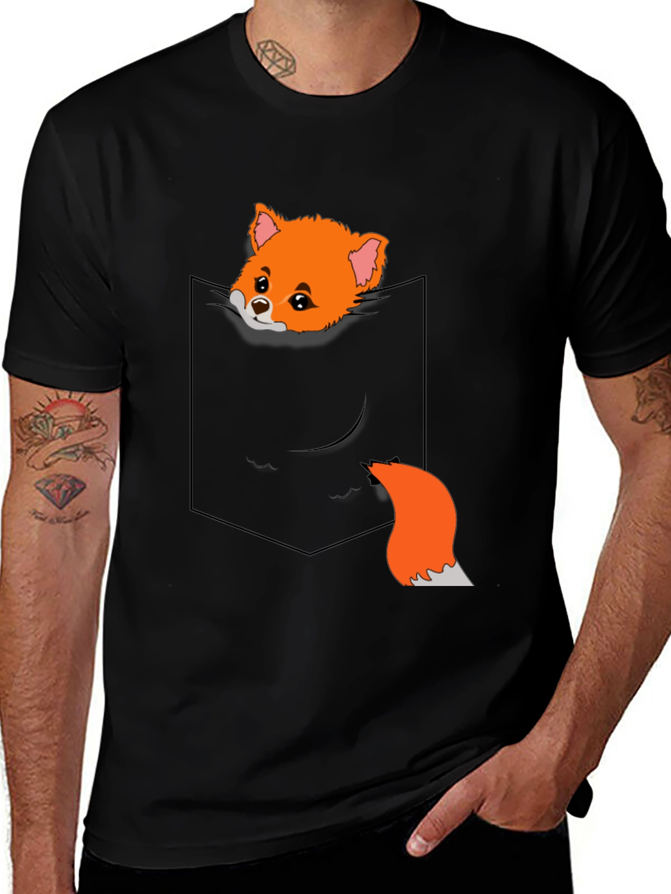 Variant 9 of Cute Fox Pocket T-Shirt - Unique Graphic Tee