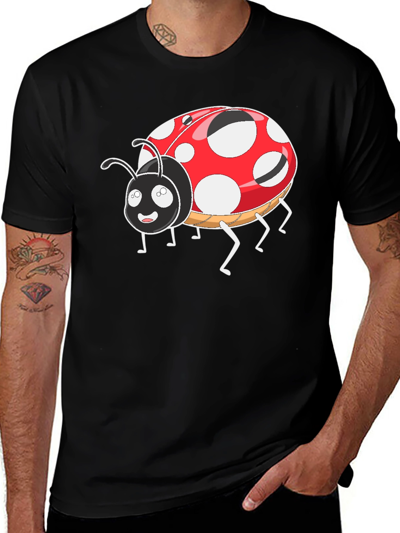 Variant 22 of Ladybug Cartoon Graphic T-Shirt - Black Casual Tee
