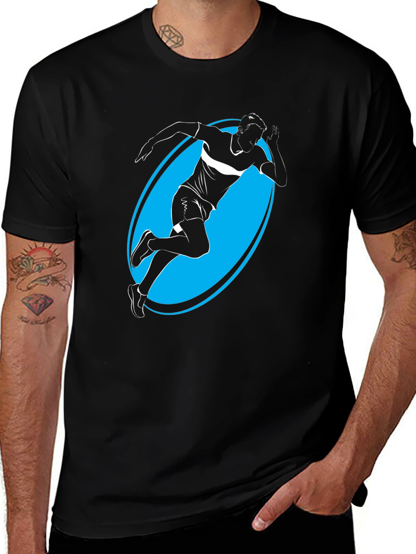 Variant 18 of Men's Black Graphic Tee - Runner Silhouette
