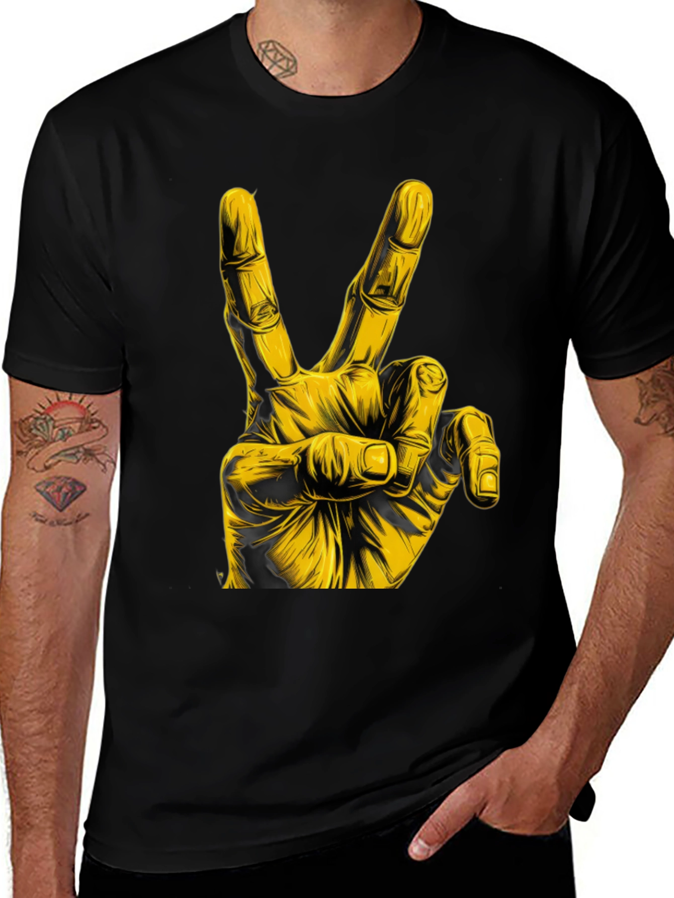 Variant 12 of Peace Sign Graphic Tee - Bold Yellow Hand