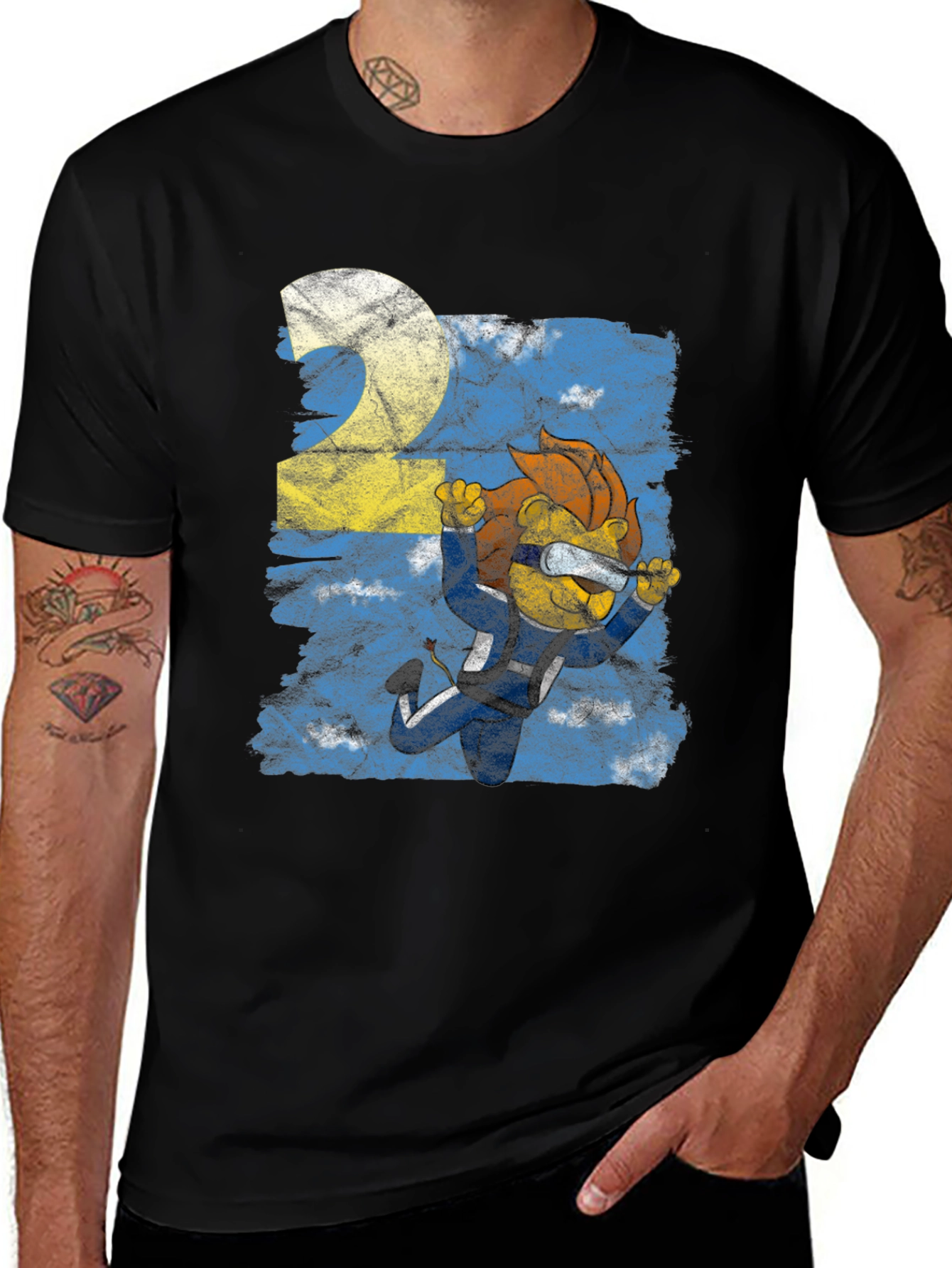 Variant 14 of Skydiver Lion Graphic T-Shirt - Black Cotton Tee