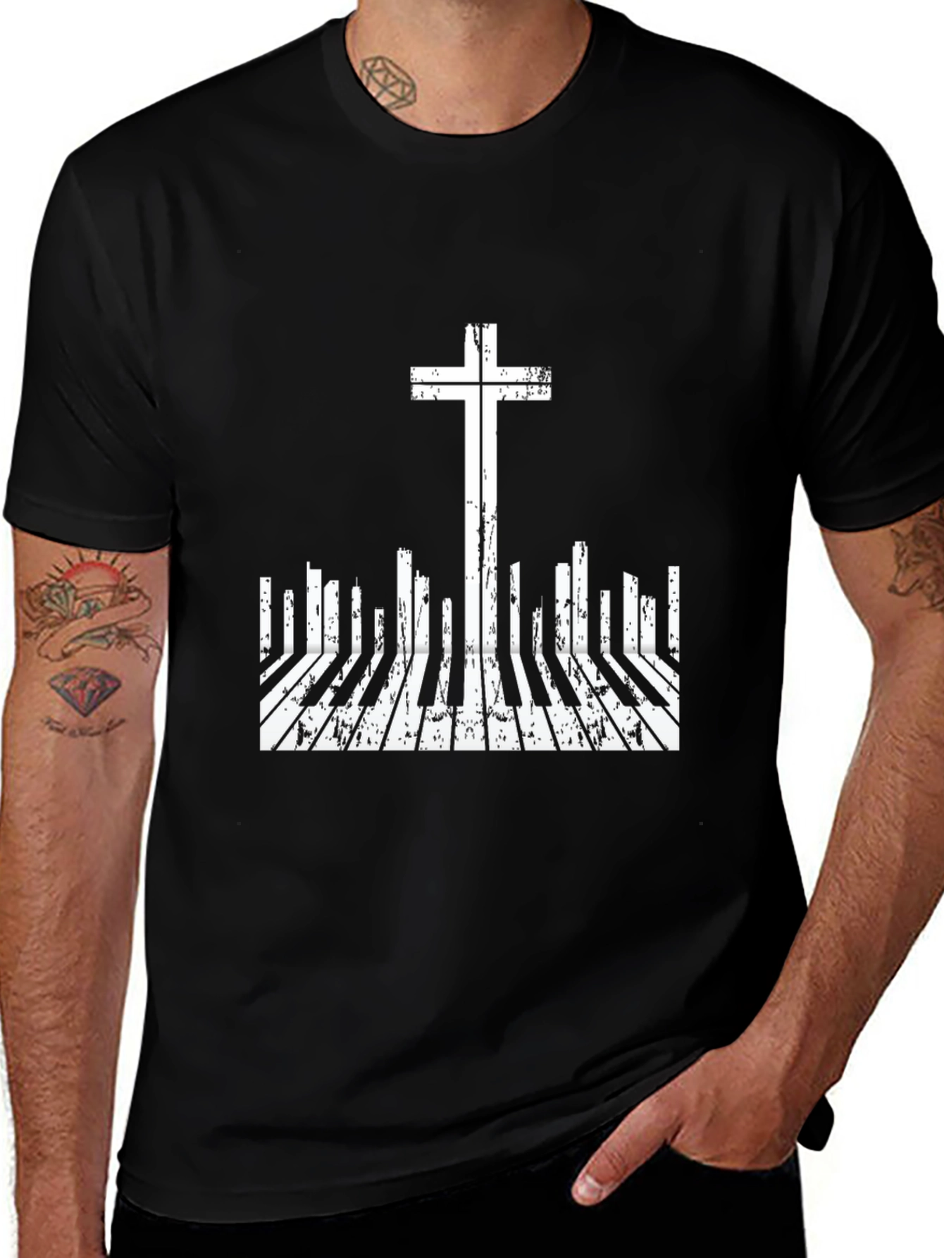 Variant 24 of Cross and Piano Keys Black T-Shirt