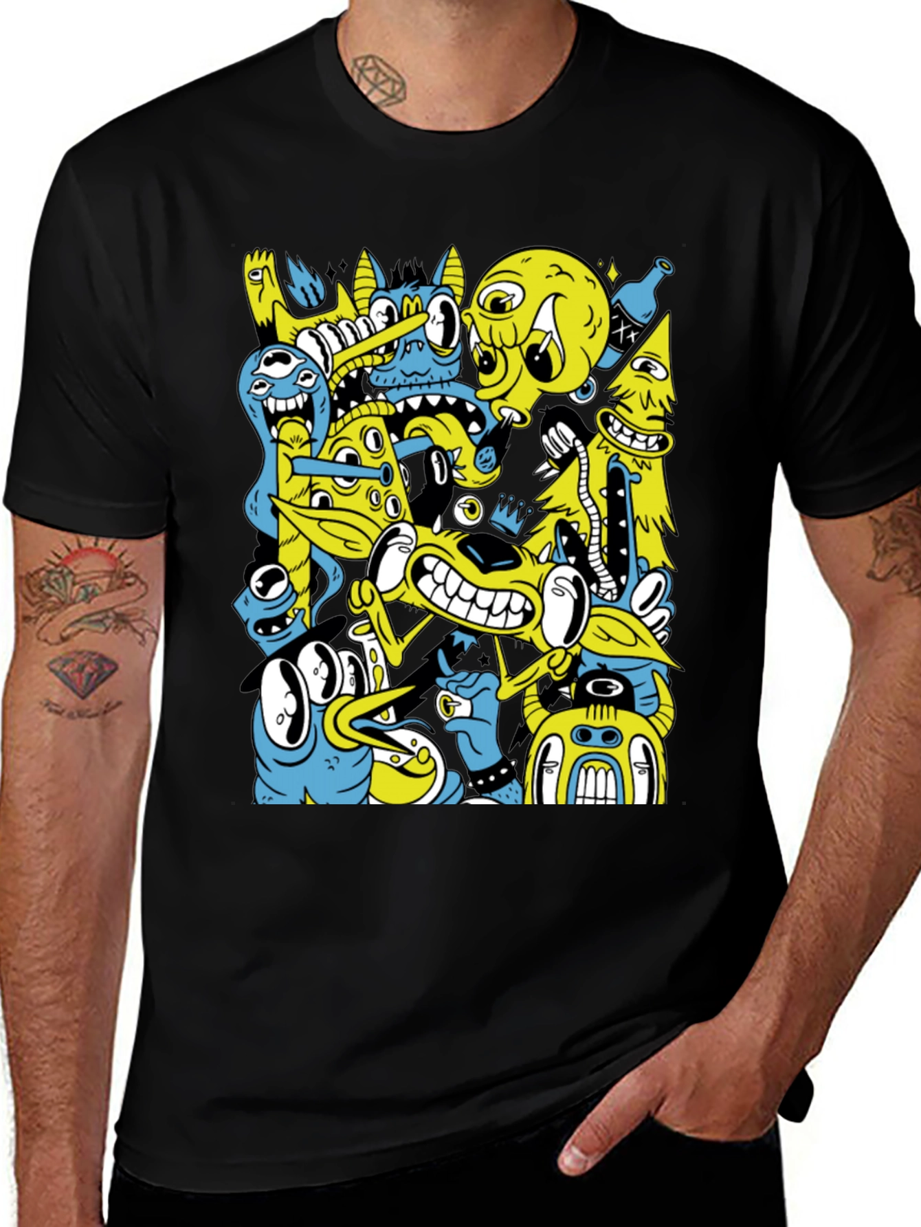 Variant 2 of Monster Doodle Graphic Black Tee