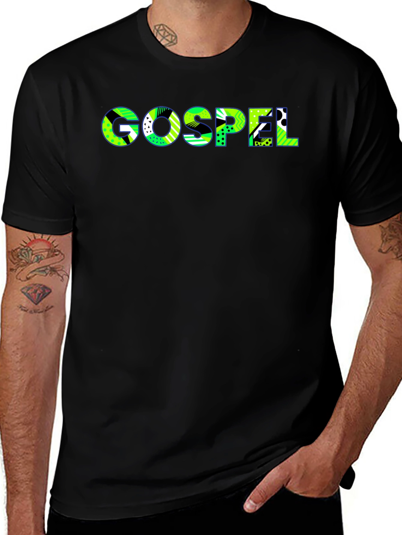 Variant 4 of Gospel T-Shirt: Vibrant Green & Black Graphic Tee