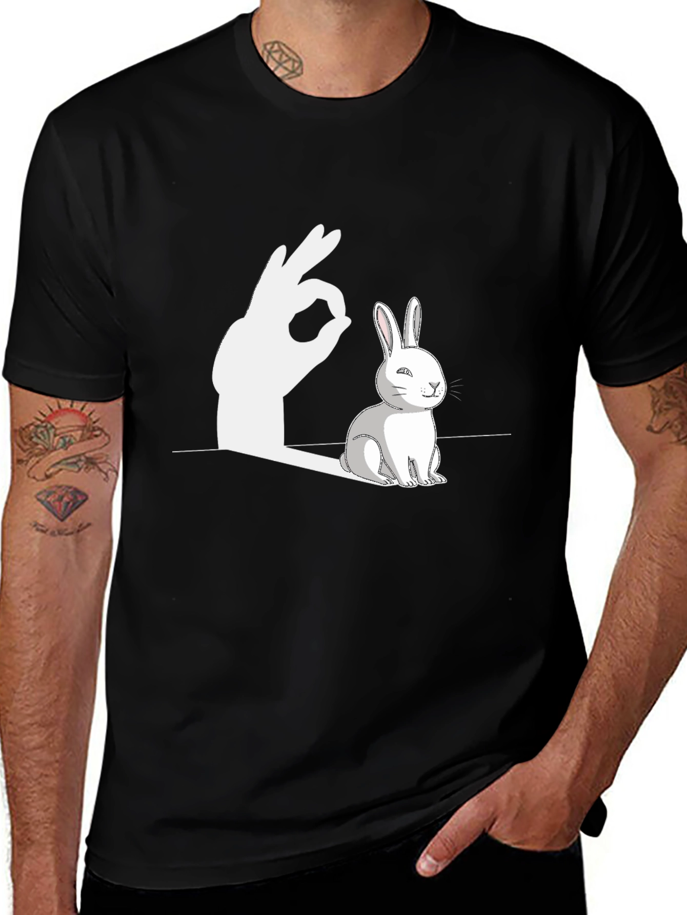 Variant 19 of Funny Rabbit Shadow Hand Sign Graphic T-Shirt