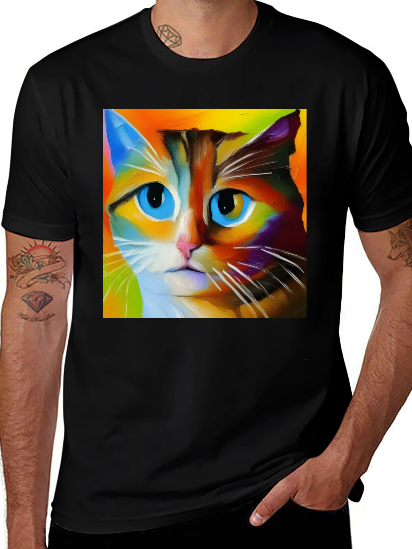 Variant 13 of Colorful Cat Art T-Shirt