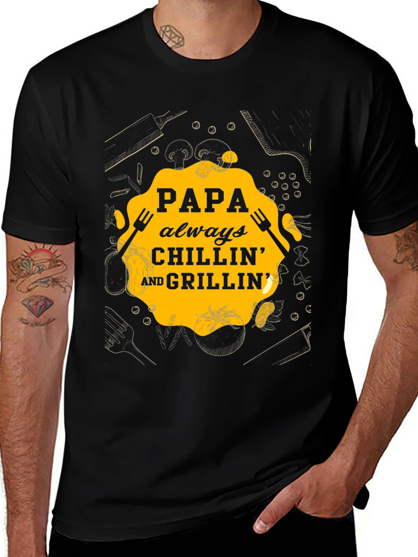 Variant 22 of Papa Chillin' & Grillin' Black Graphic T-Shirt