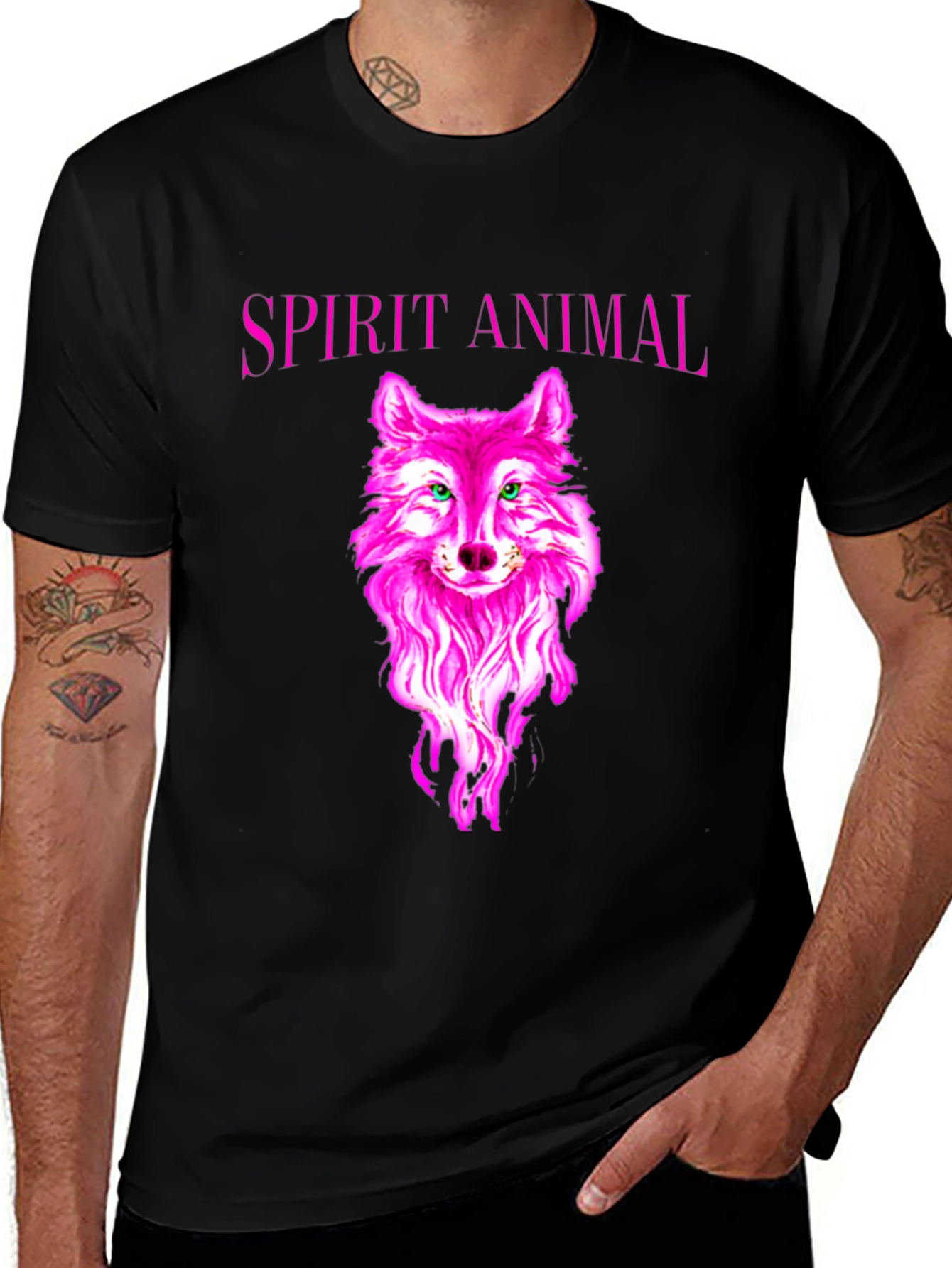Variant 20 of Spirit Animal Pink Wolf Graphic Black T-Shirt