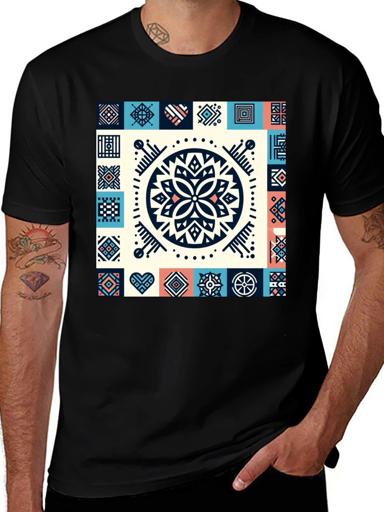 Variant 9 of Geometric Pattern Black T-Shirt