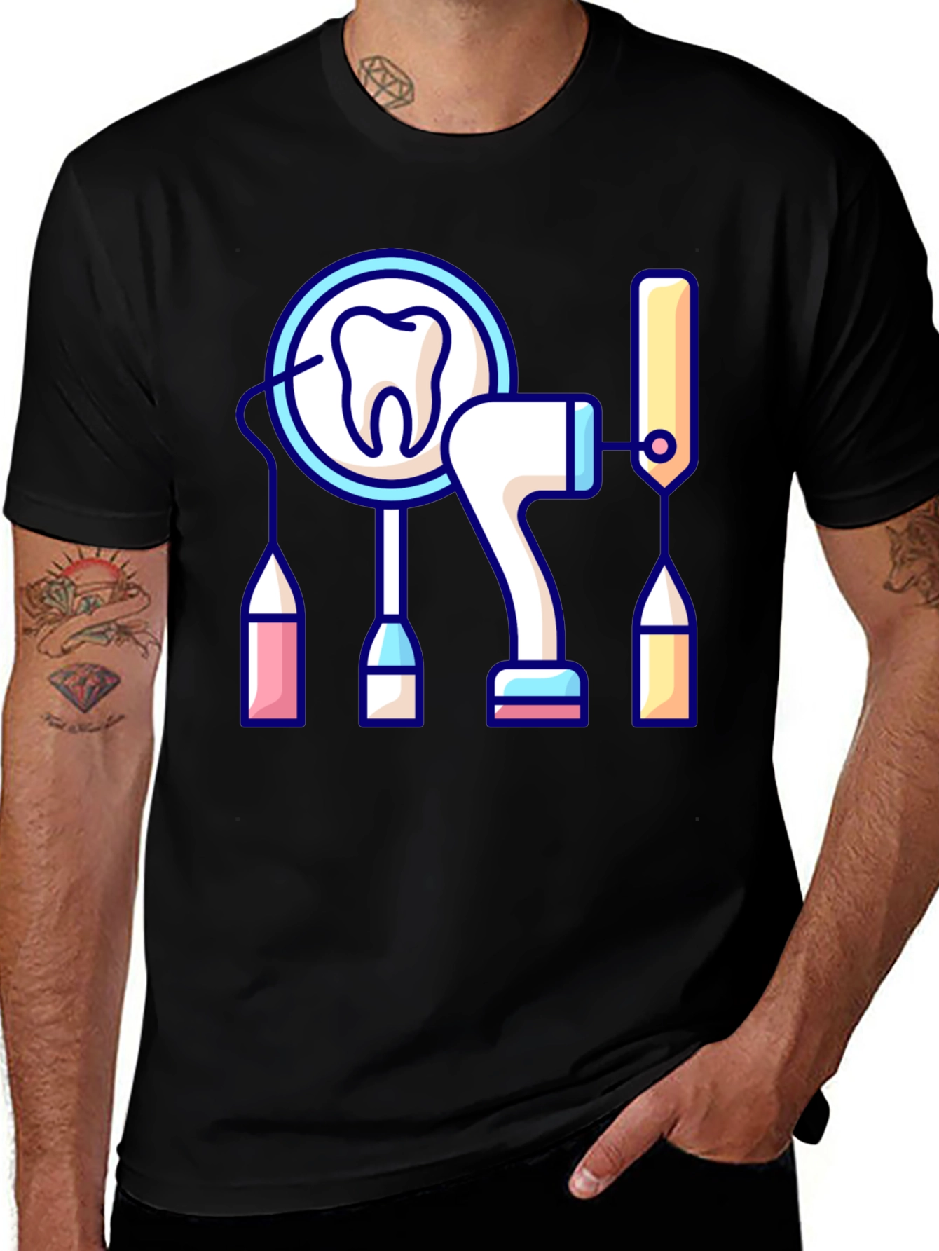 Dentist Tools Graphic Tee - Black Cotton Comfort