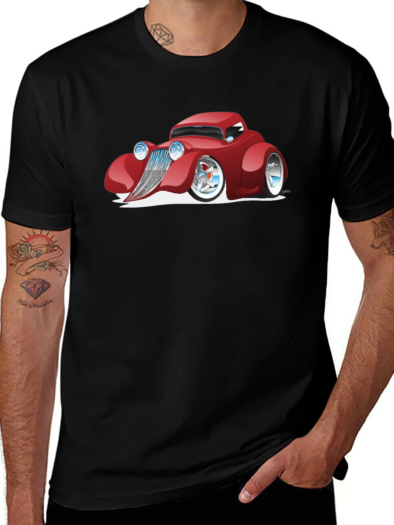 Variant 15 of Cartoon Car Graphic T-Shirt - Black