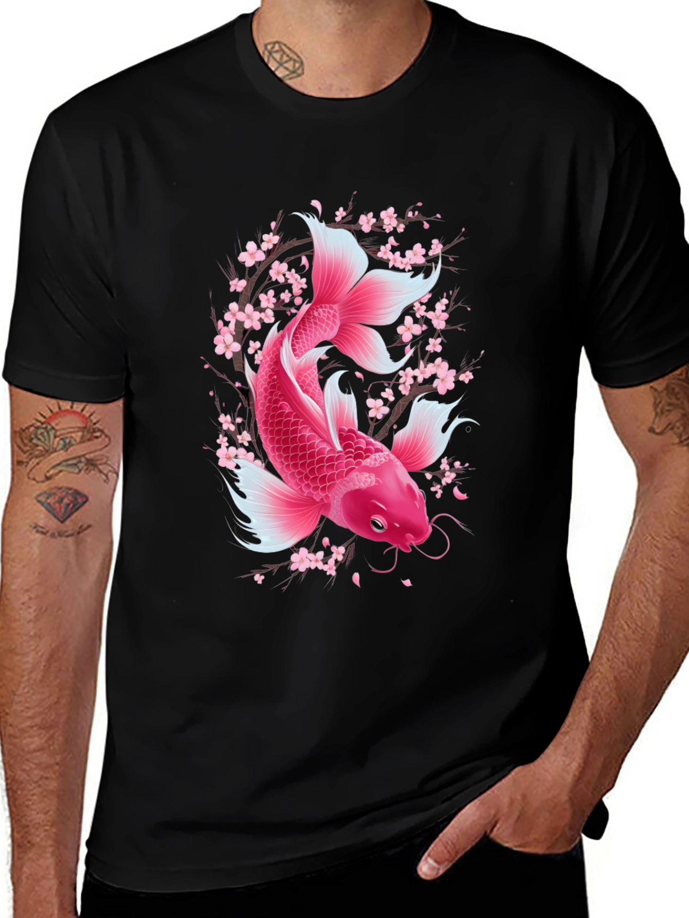 Koi Fish Sakura Blossom Graphic Tee