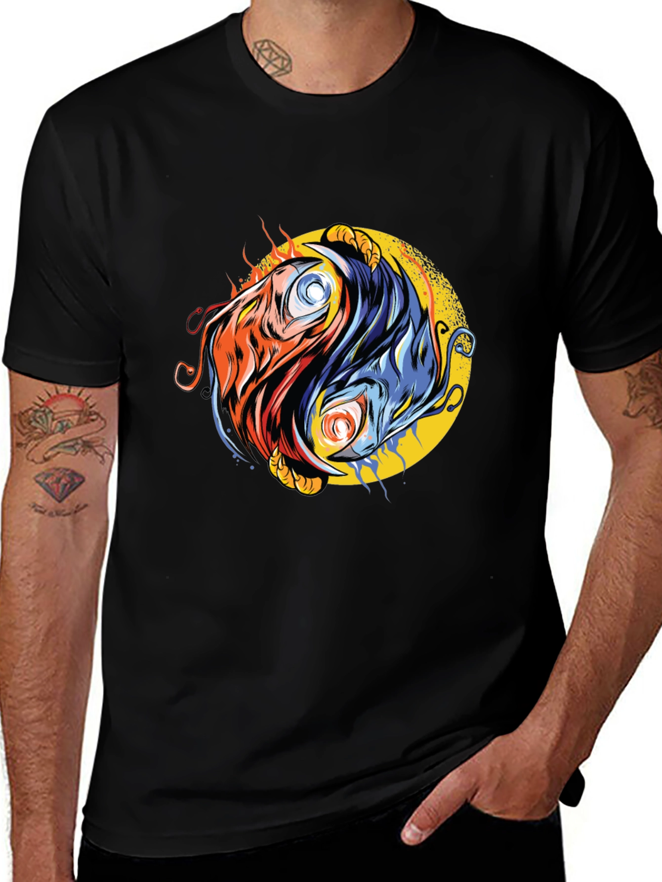 Yin Yang Dragon Graphic Tee - Black Unisex T-Shirt