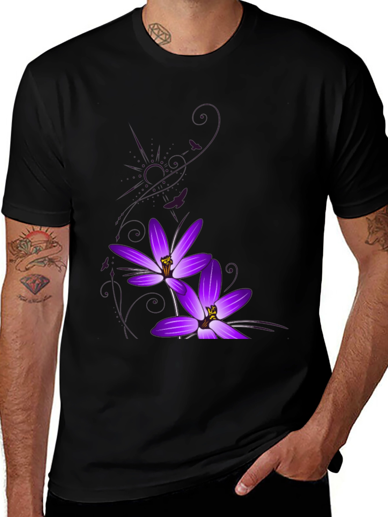 Variant 7 of Floral Print T-Shirt: Stylish Purple Blooms