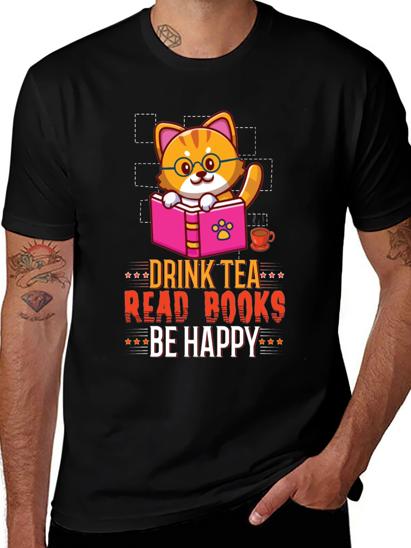 Variant 12 of Drink Tea Read Books Be Happy Cat T-Shirt